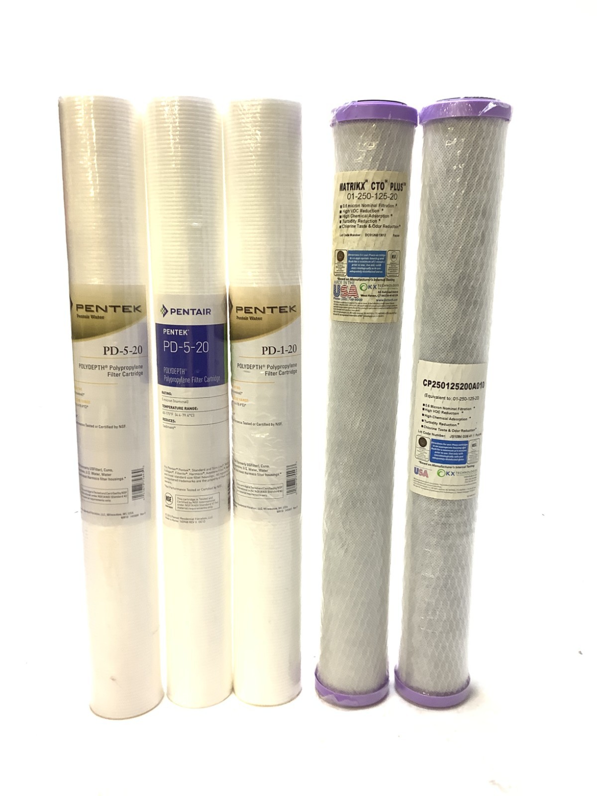 Lot of 5 Pentek PD-5-20 PD-1-20 Matrikx CTO Plus 01-250-125-20 Water Filters
