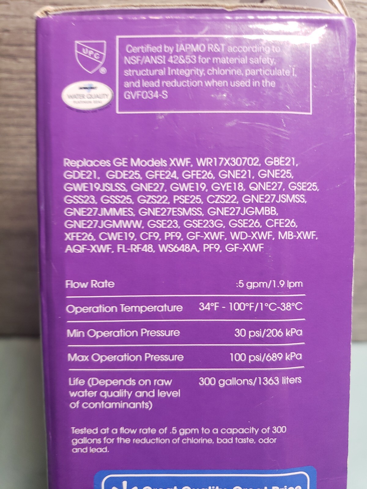 GREAT VALUE XWF Refrigerator Water Filter, for GE XWF, GE Refrigerator Models