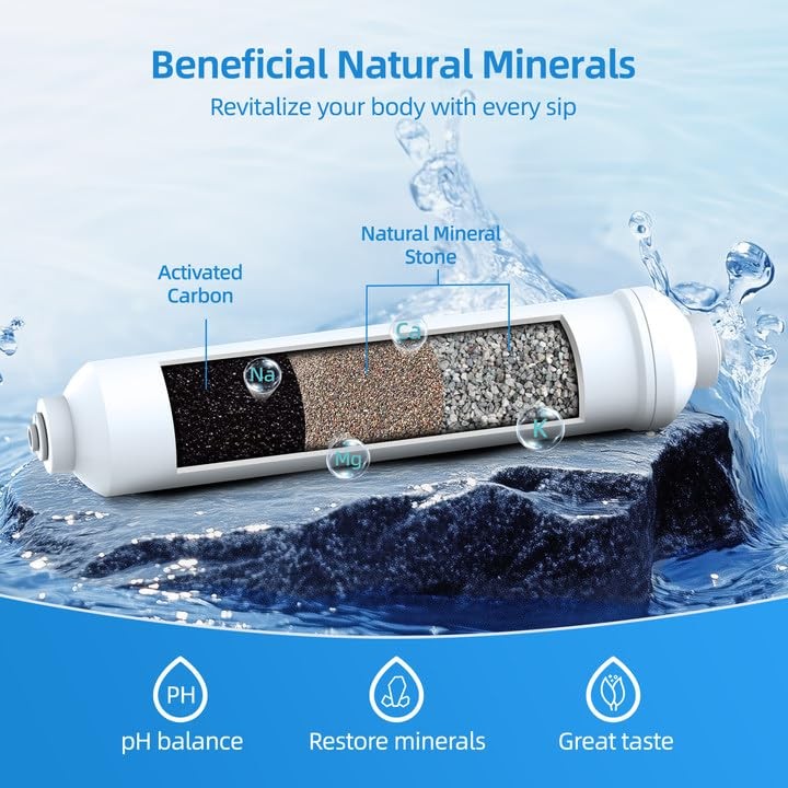 12 Months Remineralization Filter, 1/4″ Quick Connect Alkaline Filter for RO …