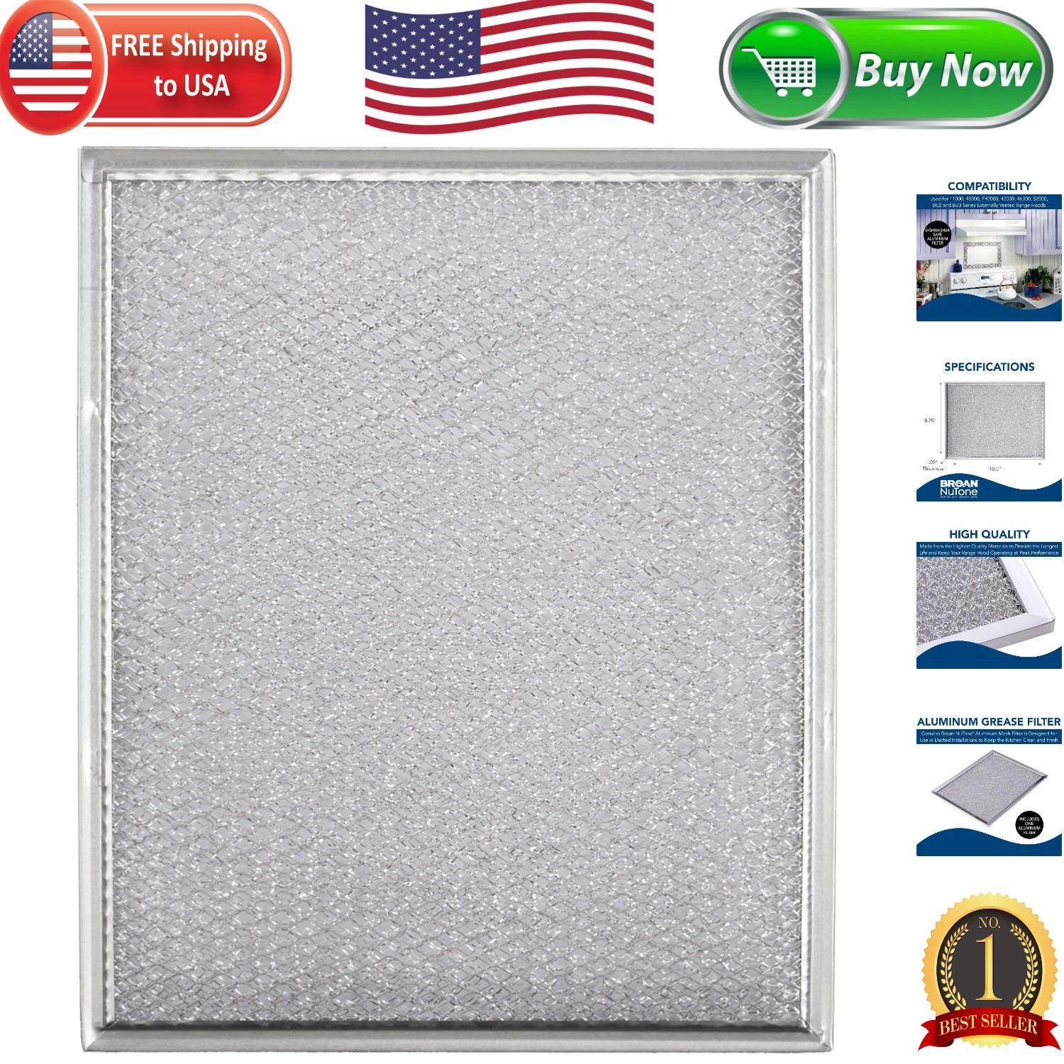 Replacement Aluminum Filter 8.75 x 10.5 for Various Hood Models 11000 to 46000