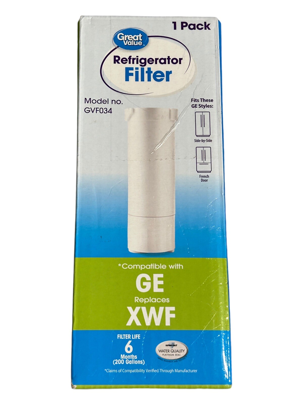 Great Value Water Filter Replaces XWF – For French Door or Side-By-Side – GVF034