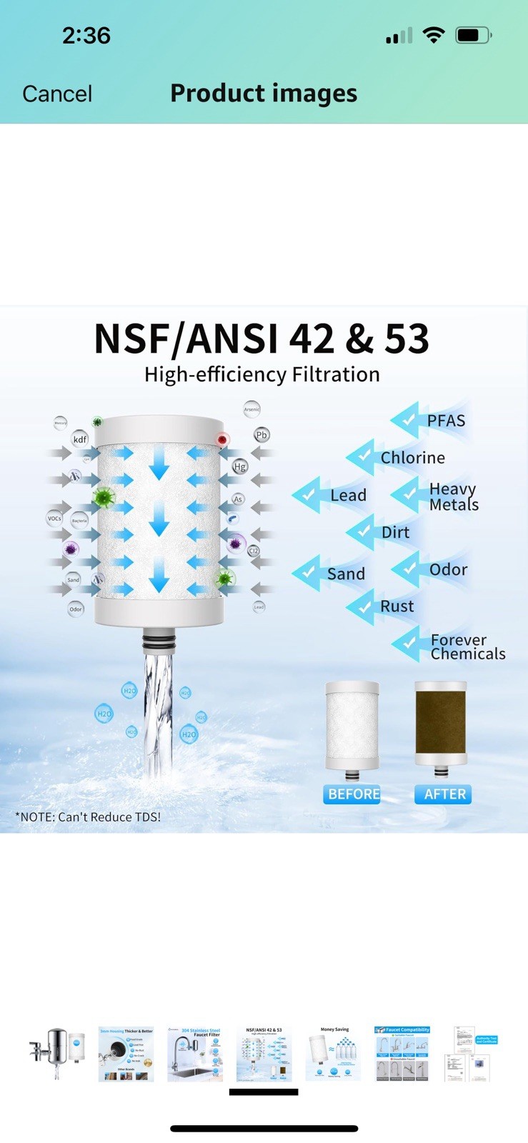 Stainless Steel Water Filter for Sink Faucet, NSF/ANSI 42&53, 360° Rotating