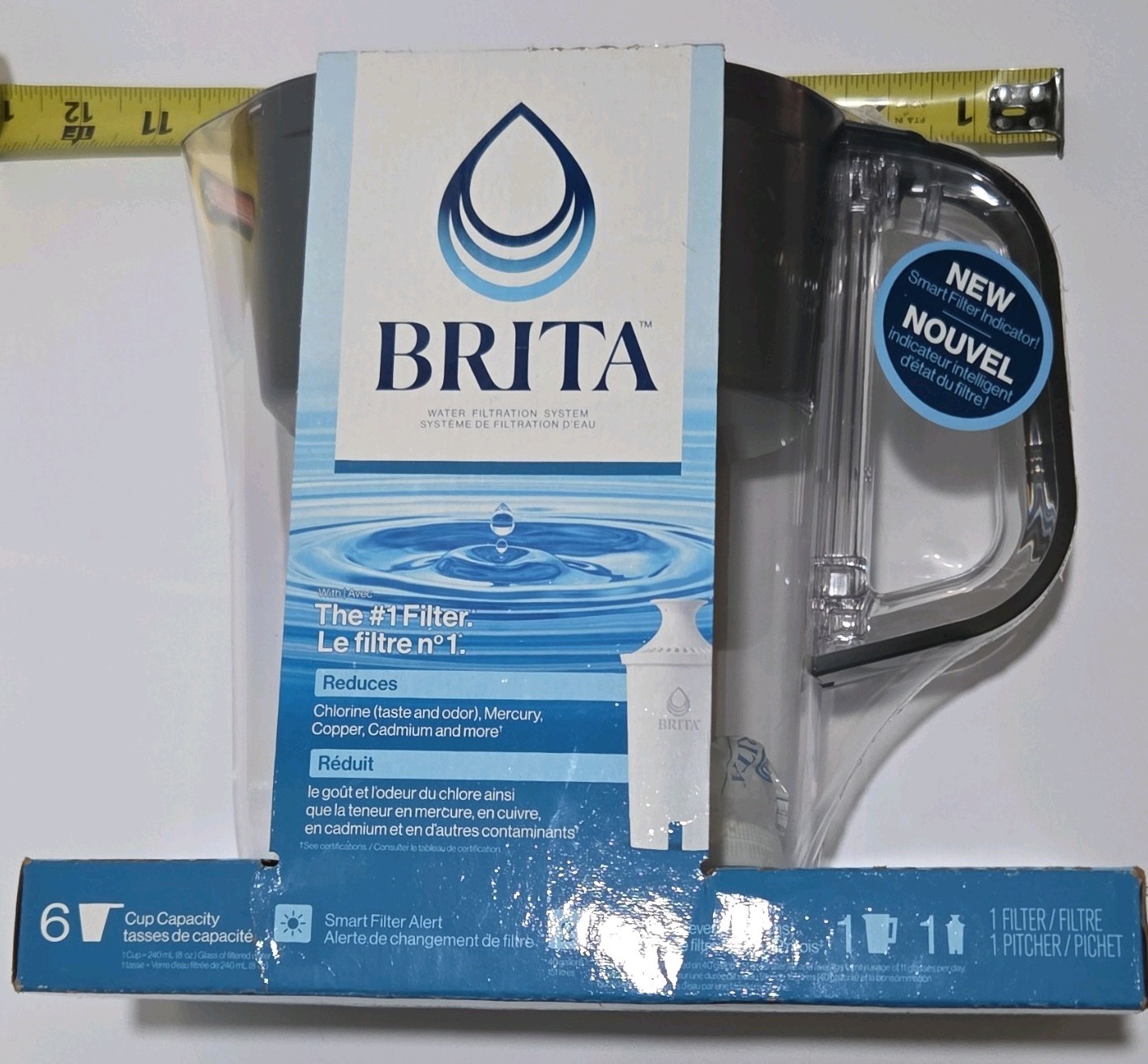 BRITA Denali Filter Jug, 6 Cup, Black/Clear, For Brita Maxtra+, Chlorine Removal