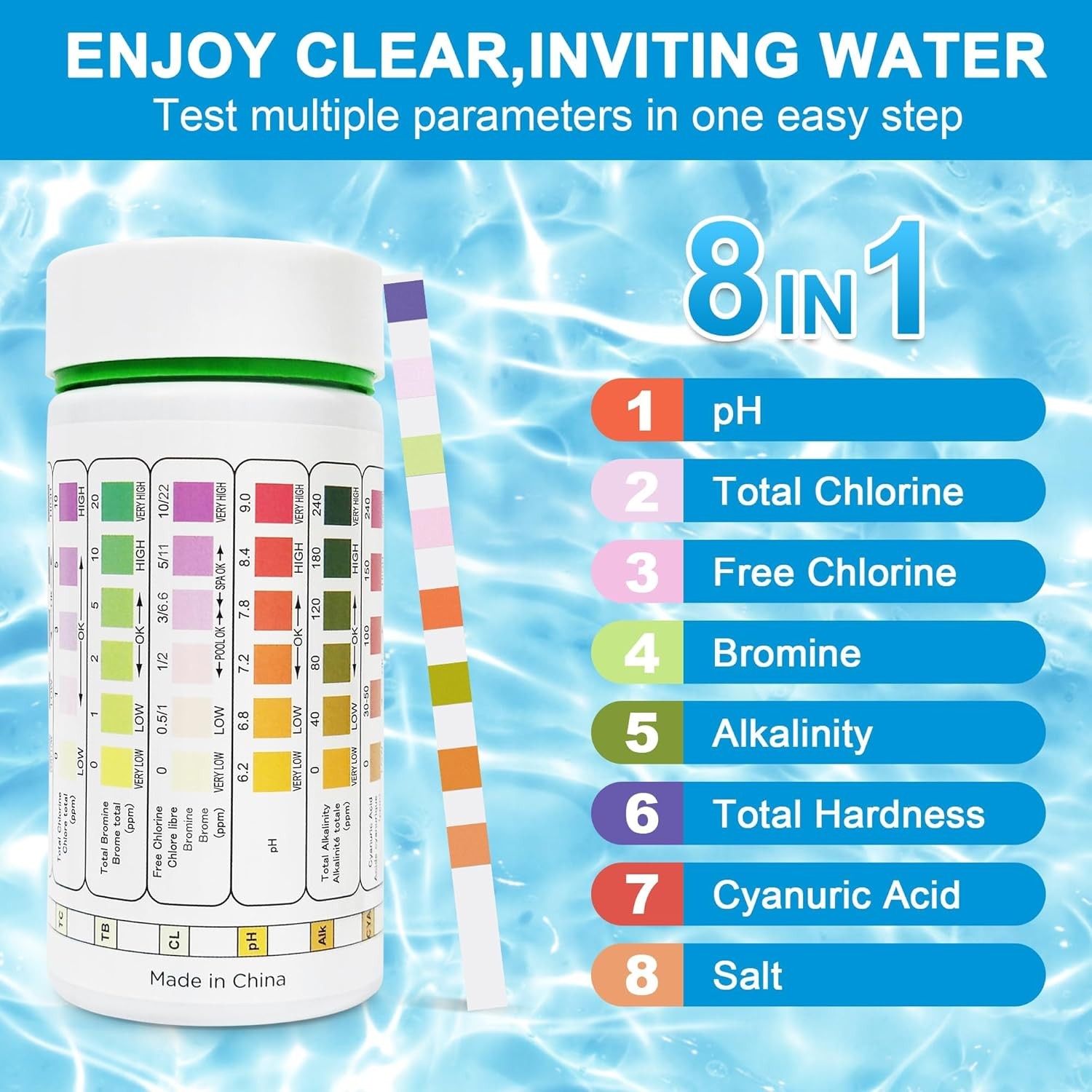 PoolTest strips 8-in-1 kit with 100 hot tub for above ground pools,…