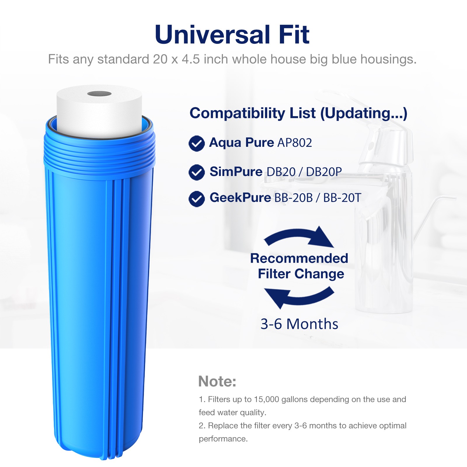 1-12 Pack 1 Micron 20×4.5″ Big Blue Sediment Water Filter Cartridges Replacement