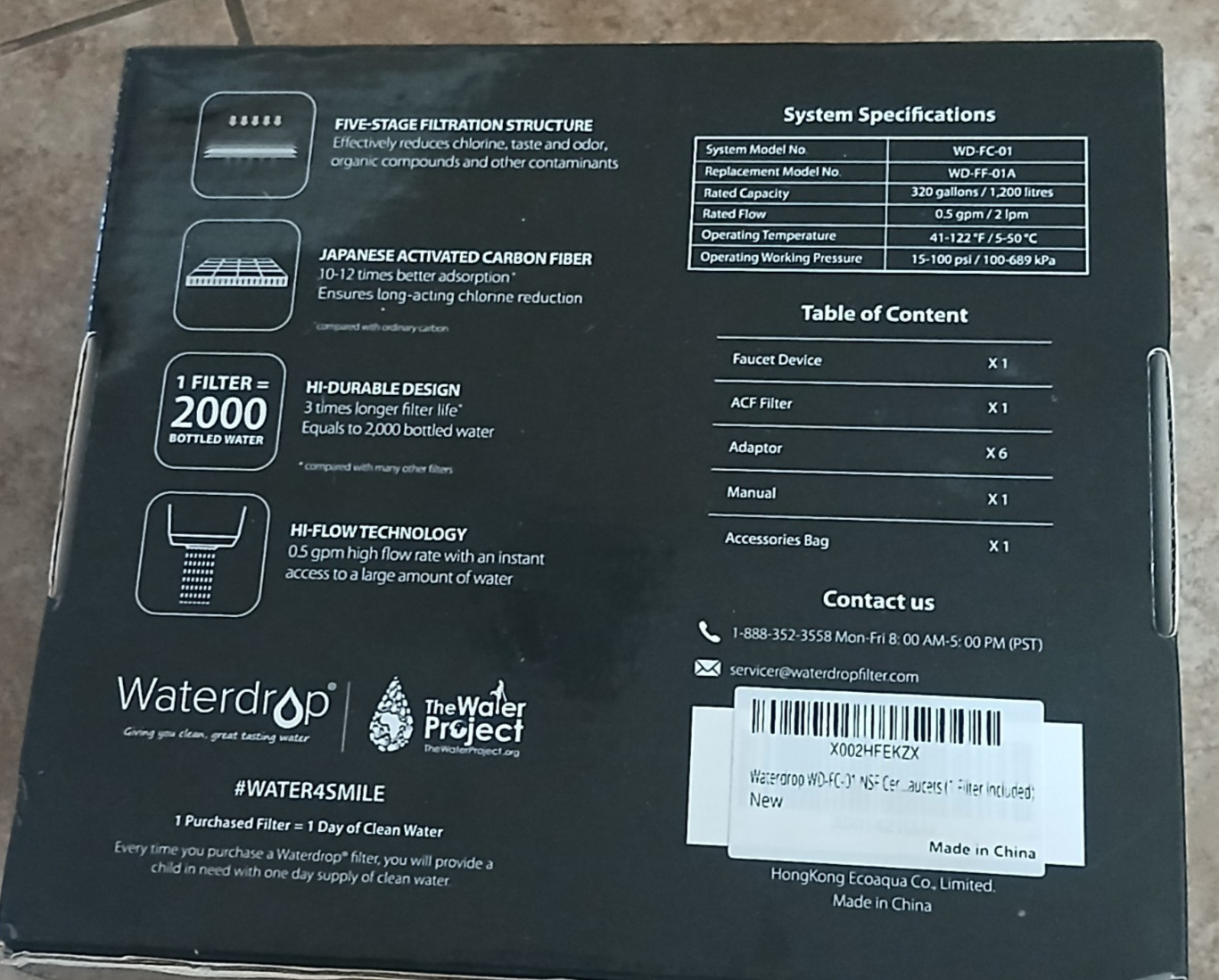 Waterdrop Activated Carbon Fiber Faucet Filtration System Model WD-FC-01
