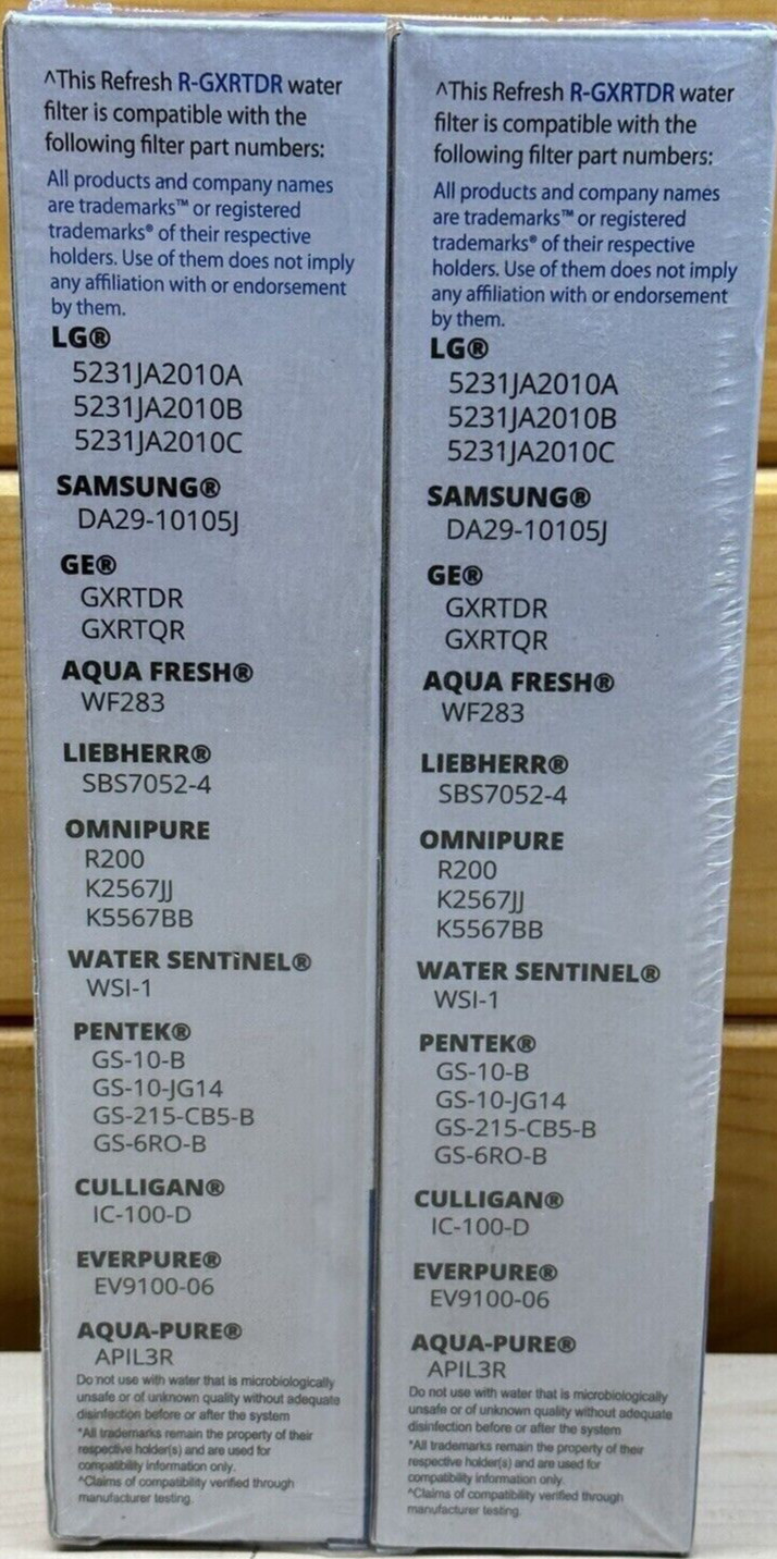 (2) Pack Refresh Refrigerator Water Filter R-GXRTDR-S 0.5-1GPM 30-120PSI 300gal