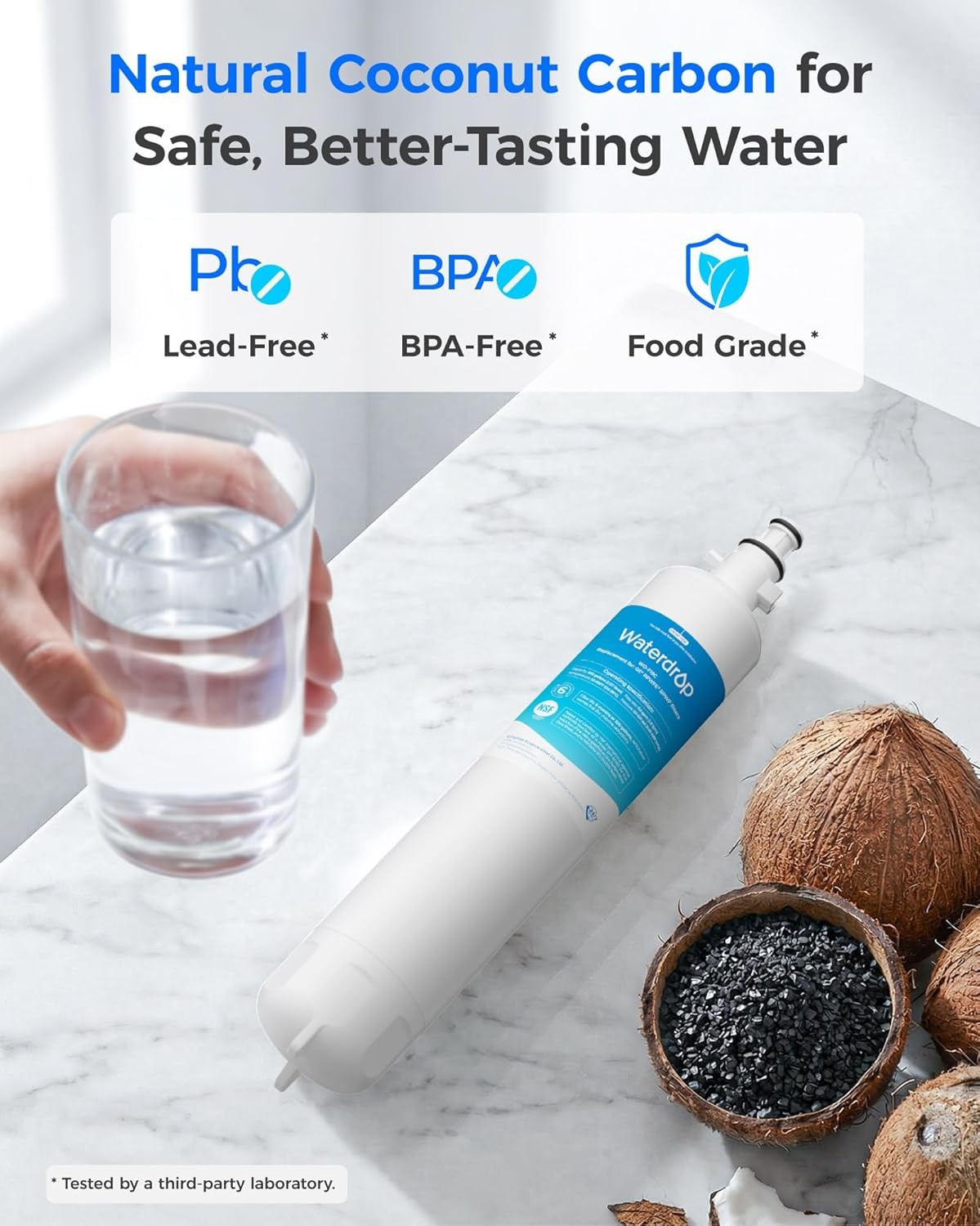 Waterdrop Refrigerator Water Filter, Replacement for GE® RPWFE® (With Chip), 3