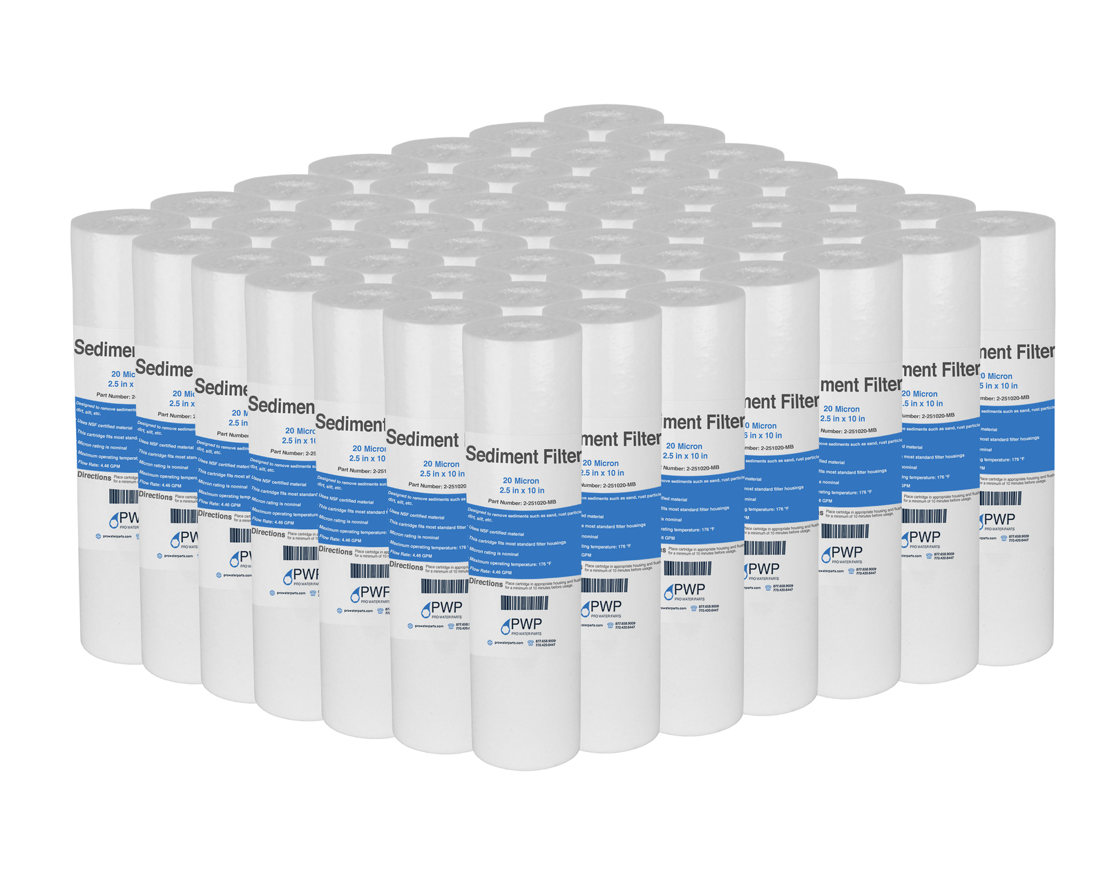 Sediment Melt Blown Water Filters 10×2.5″ Standard 50 Micron 50 Pack