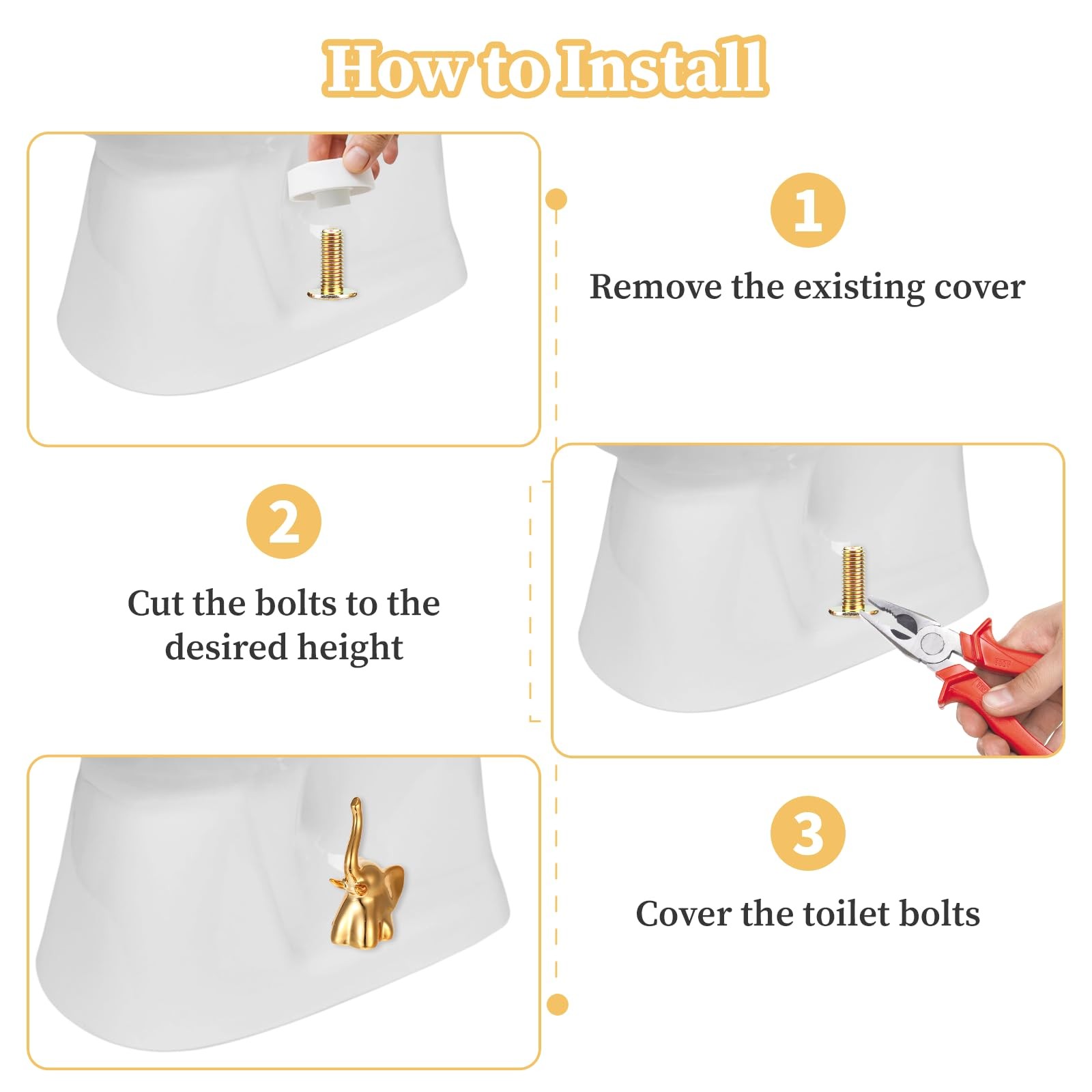 2Pcs Toilet Bolt Covers Decorative Gold Ceramic 3.46in (H) x 1.97in (D), gold