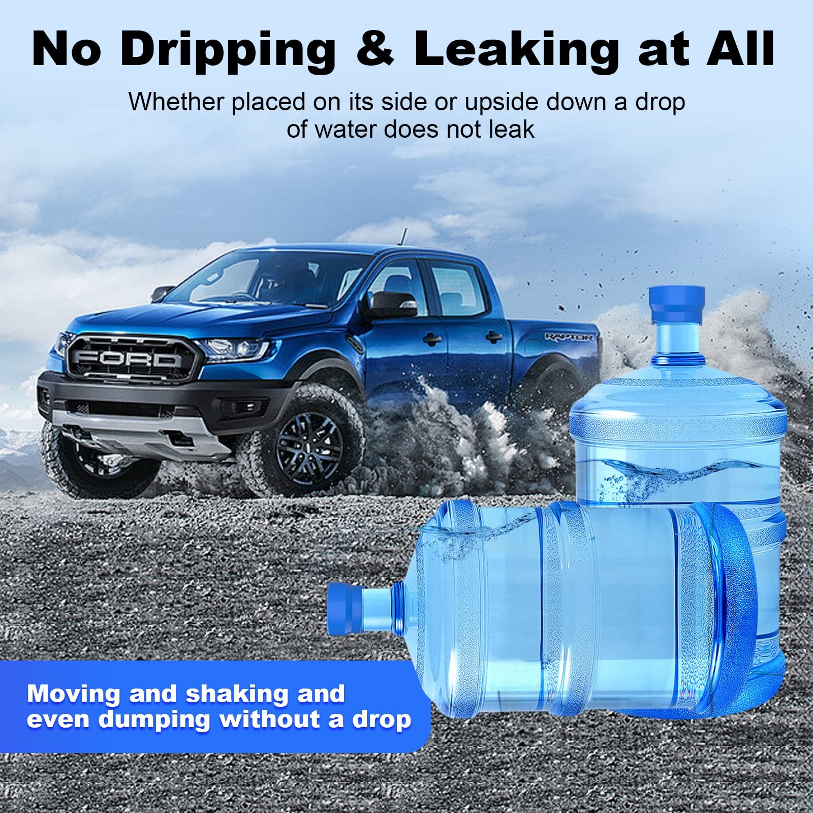 MYLOLF 3 & 5 Gallon Water Jug Cap, 3 Pack Reusable Food Grade Silicone Blue
