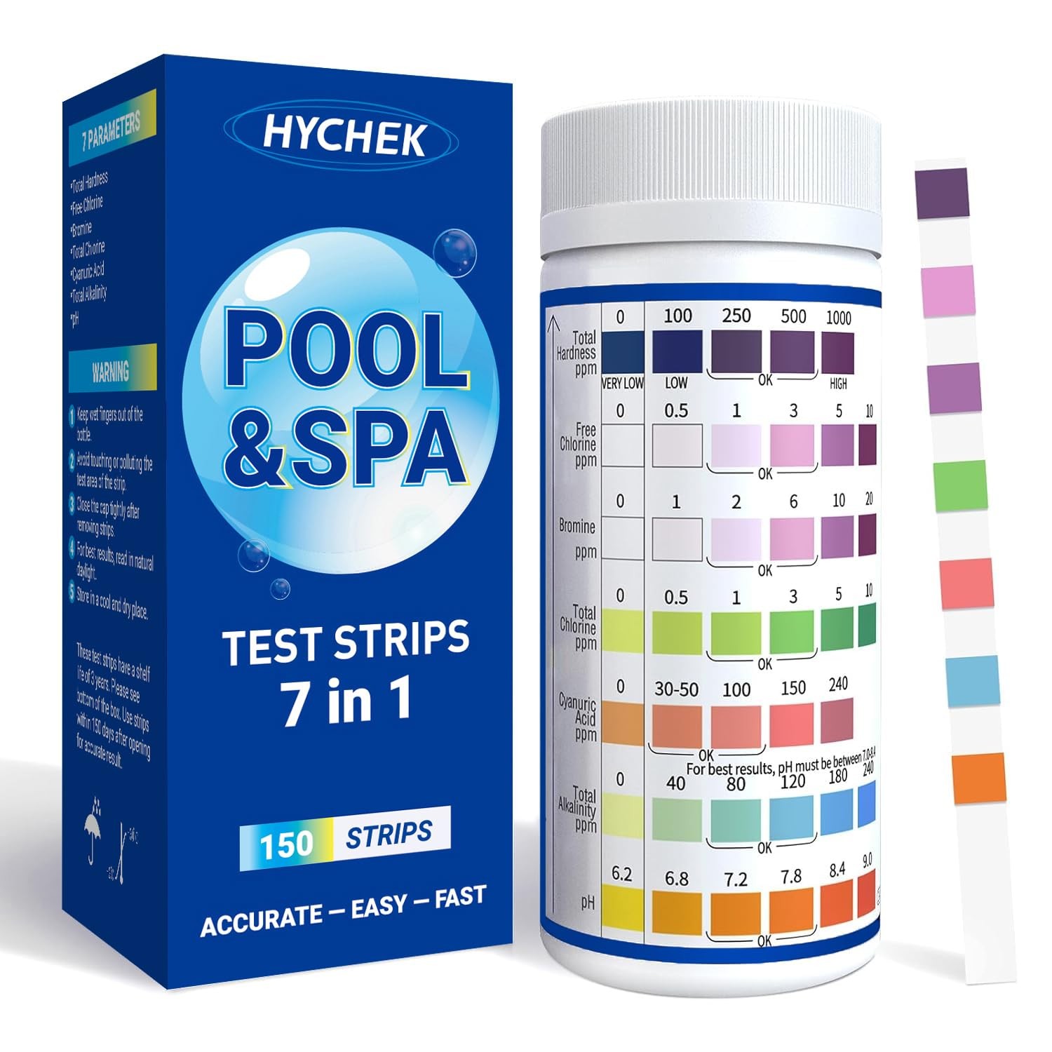 HYCHEK 7 in 1 Accurate Pool Test Strips, 150-Count Hot Tub & Spa 150