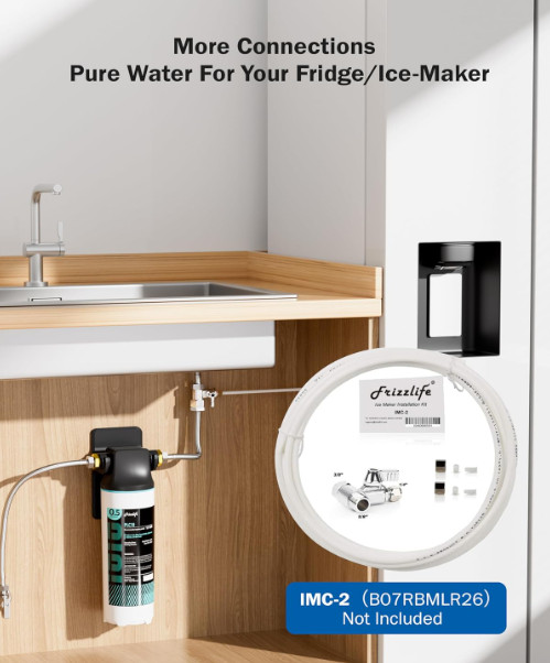 Frizzlife Inline Water Filter System 0.5 Micron for Fridge & Ice Maker MS99