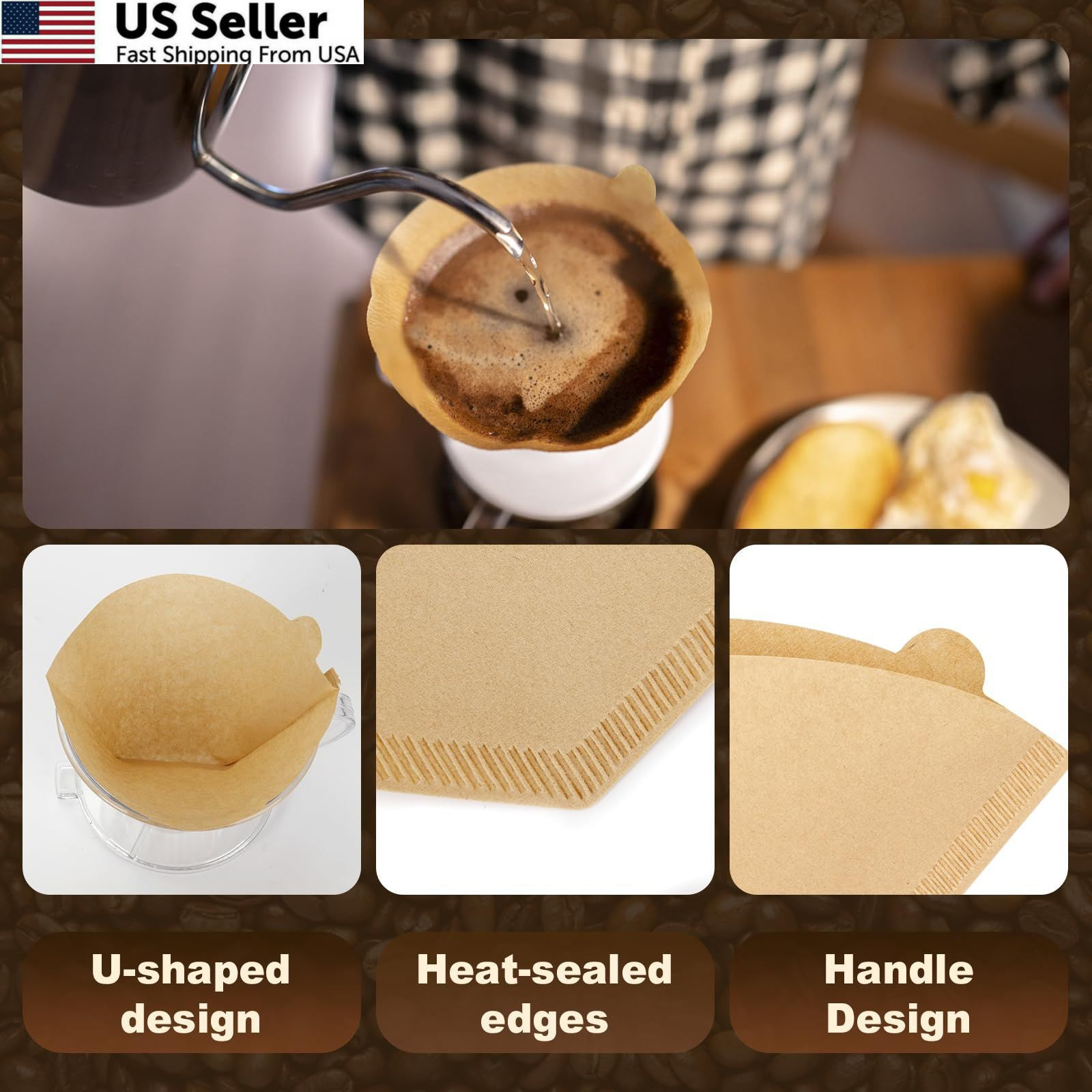 ZYFOTZUN 250 Count #2 Coffee Filters 2-4 Cup, Premiun Unbleached #2, Brown