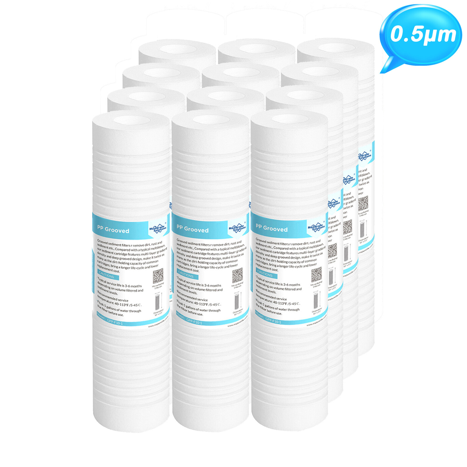 0.5 Micron 10″x2.5″ Grooved Sediment Water Filter Cartridges Whole House 1-12PCS