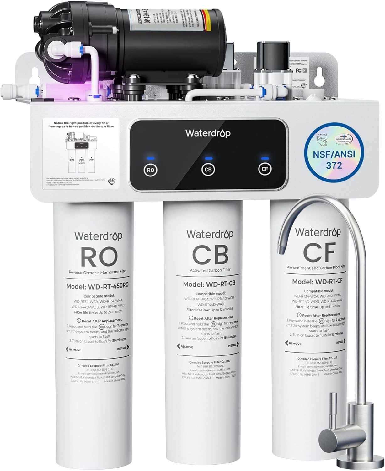 Waterdrop WD-T3-C Reverse Osmosis Water Filter, NSF/ANSI 372 Certified, 8-Stages