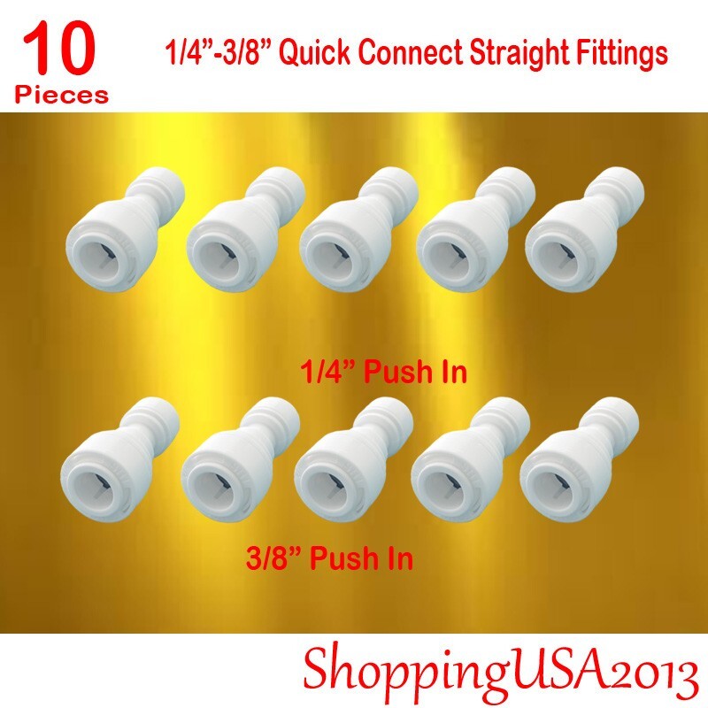 10 Pcs 1/4-3/8 Quick Connect Straight Fitting Connector Push In Water Filter RO