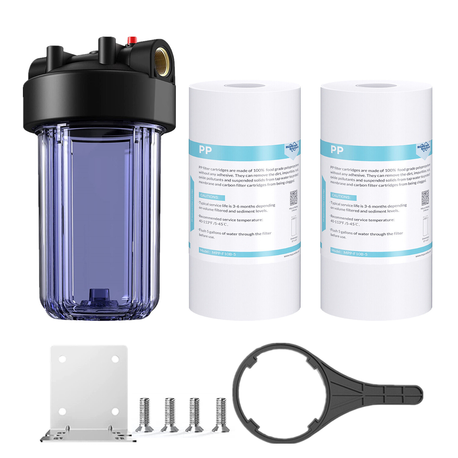 10 Inch Big Blue Clear Whole House Water Filter Housing &2PCS 10″ x4.5″ Sediment