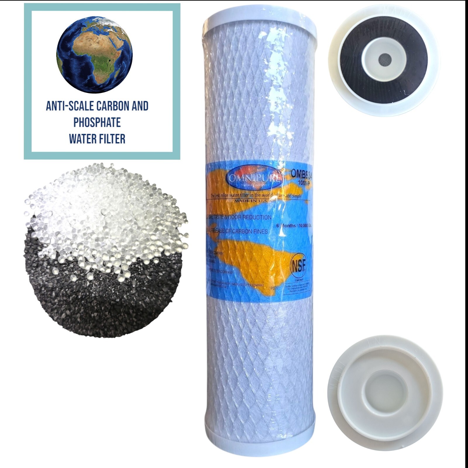 Omnipure OMB934-10M-P 9-3/4 Coconut Shell Carbon Block 10mic Filter w/ Phosphate