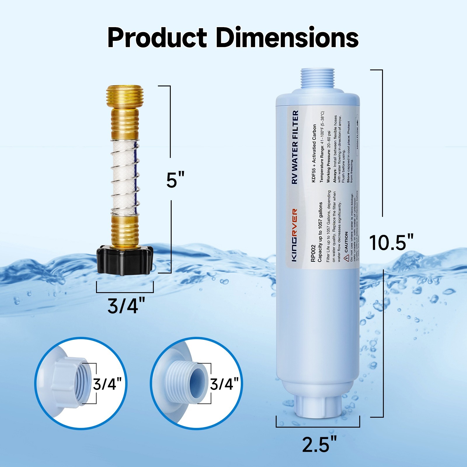 3/4 GHT Camper RV Water Filter Hose Protector Reduces Chlorine Sediment KingRVer
