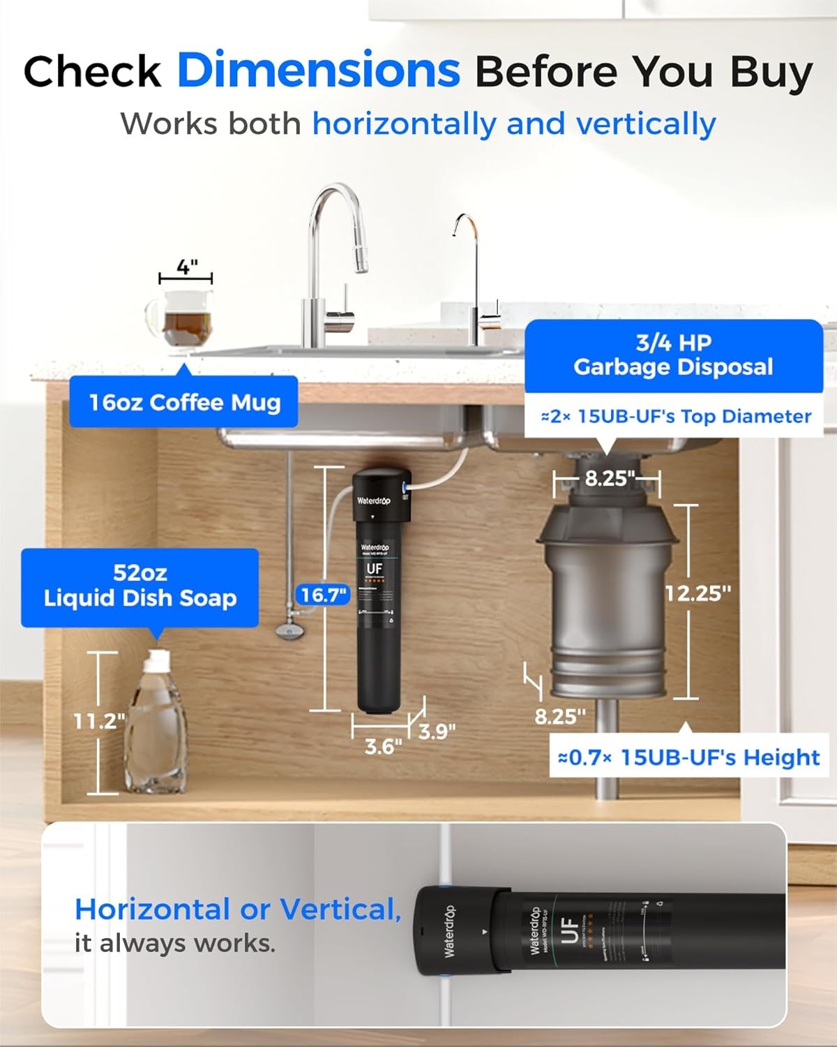 Waterdrop 15UB-UF Under Sink Water Filter System with Dedicated Faucet, 16K Gal