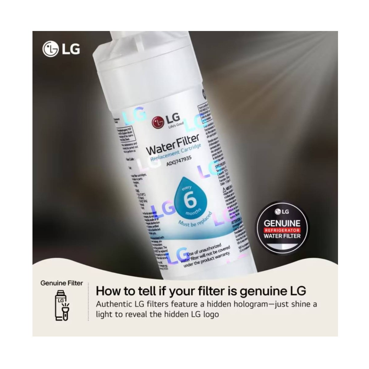 LG Genuine LT700P 6 Month/200 Gal Replacement Refrigerator Water Filter (White)