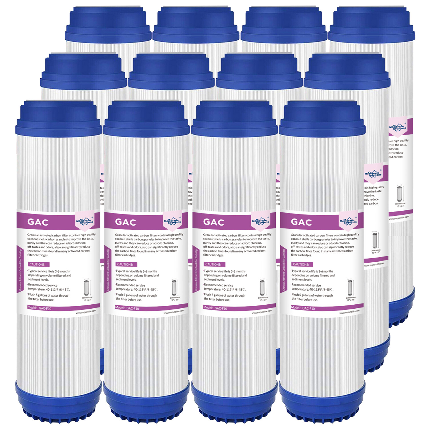 1-12Pack 10″x2.5″ GAC Granular Activated Carbon Water Filter Whole House Replace