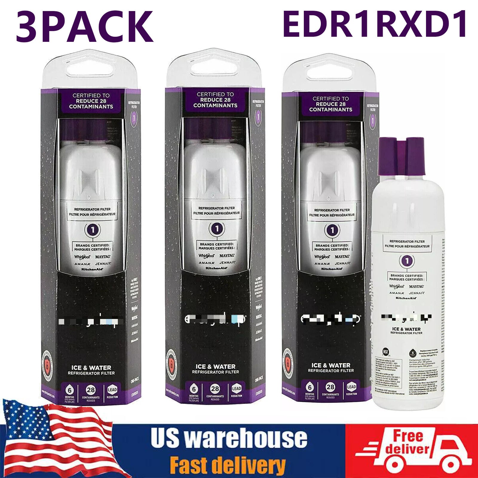 3 PACK Refrigerator Water Filter 1 Replacement New ΕDR1RXD1