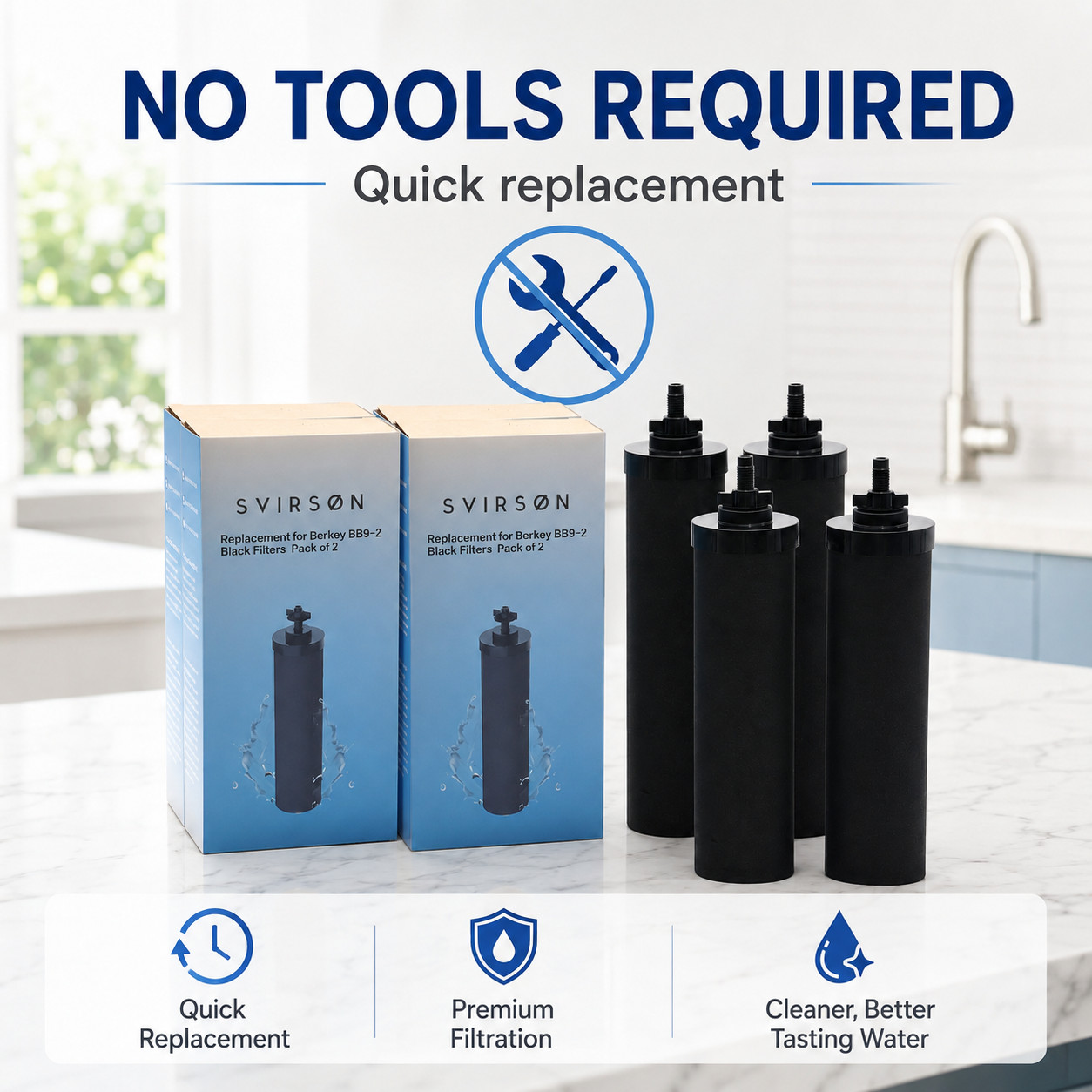4 Pack BB9-2 Black Water Filter Replacement for Berkey Gravity System