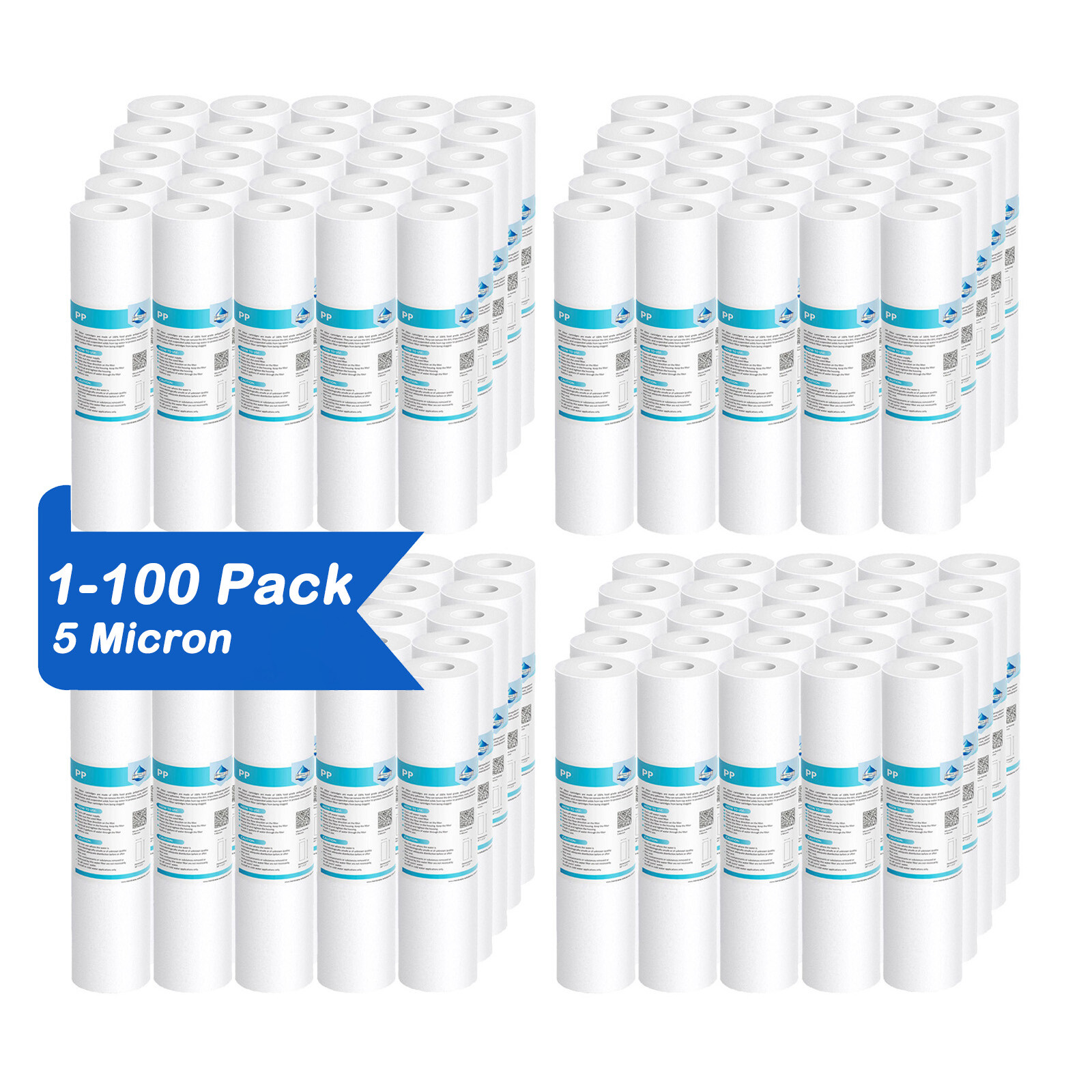 1-100 Pack 5 Micron 10″x2.5″ PP Sediment Water Filter Whole House RO Cartridges