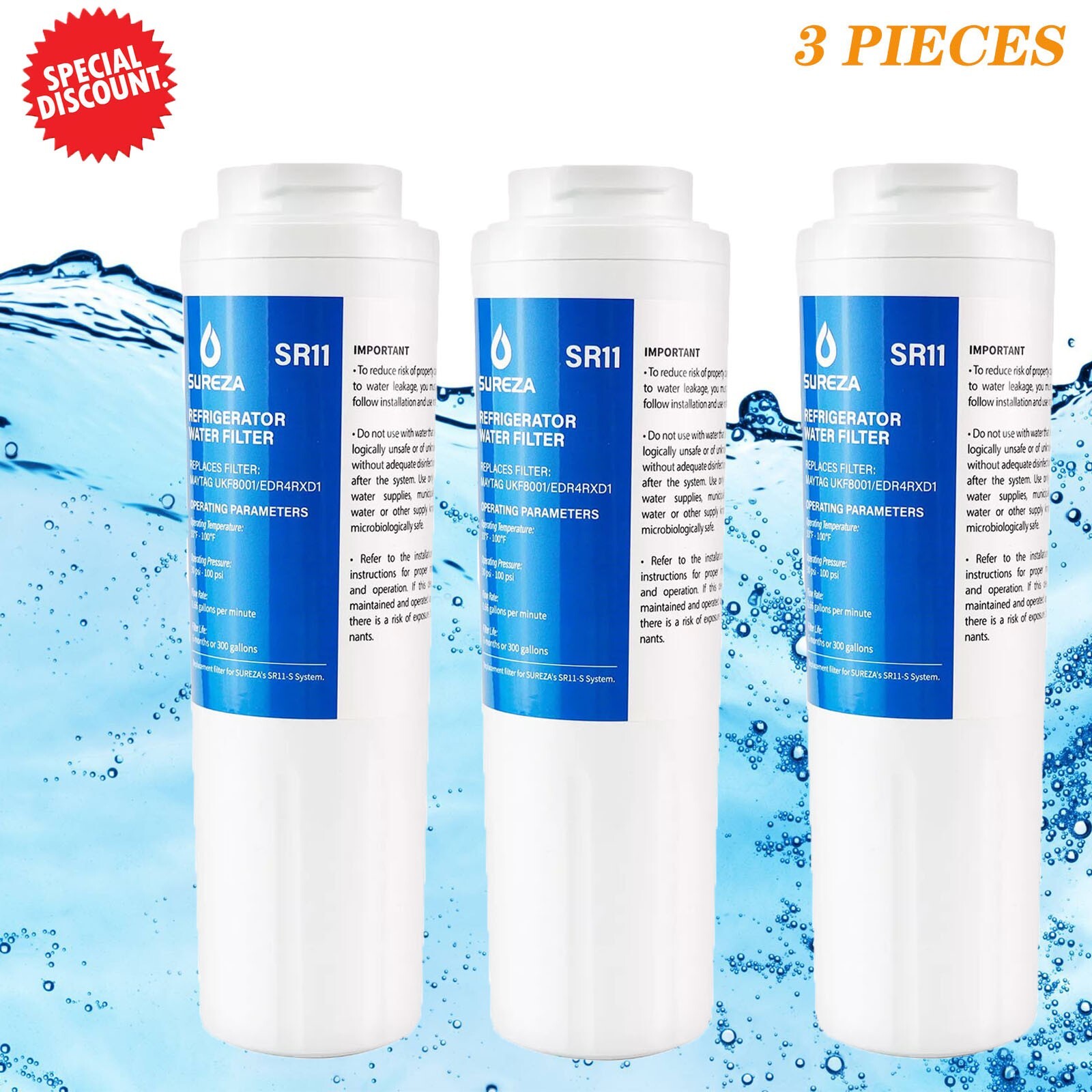 UKF8001 Refrigerator Water Filter replacement for Maytag UKF8001AXX750 3 packs