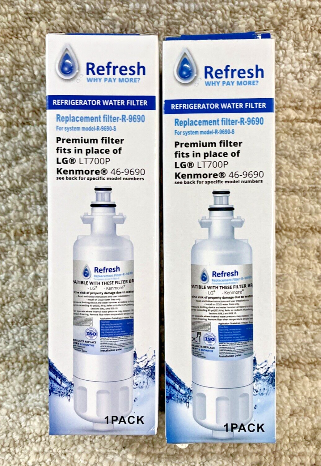 2 NEW Refresh Replacement Water Filter R 9690 For Kenmore Refrigerators