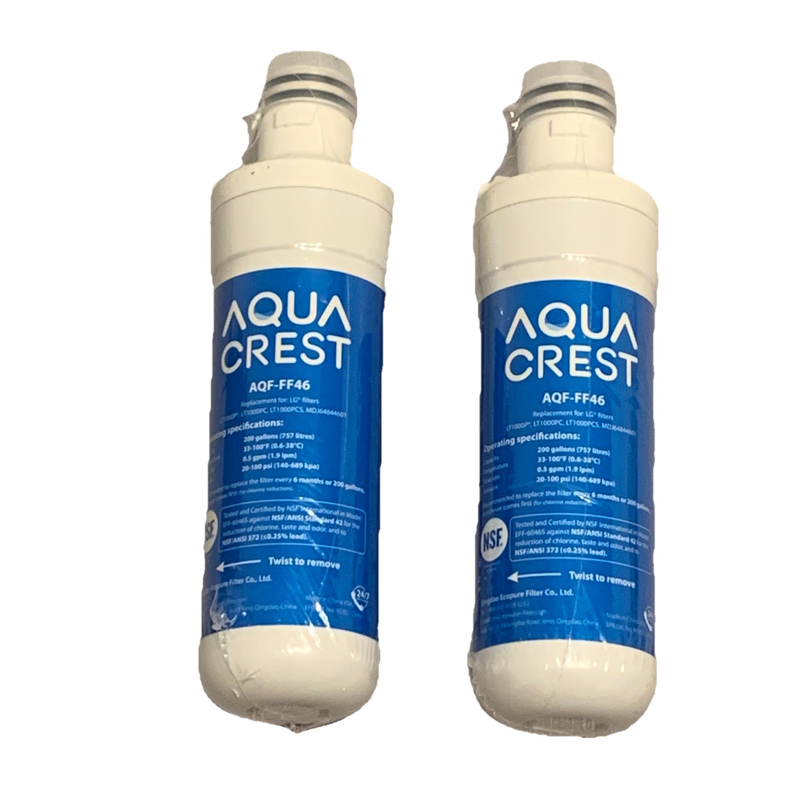 Aqua Crest AQF-FF46 Refrigerator Water Filters 2 Pack New