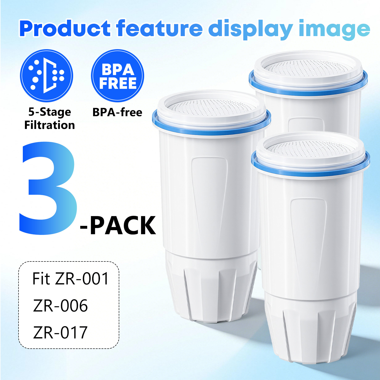 HSP001 2 Pack Replacement Water Filters Compatible with ZR-001 ZD-018 ZR-017