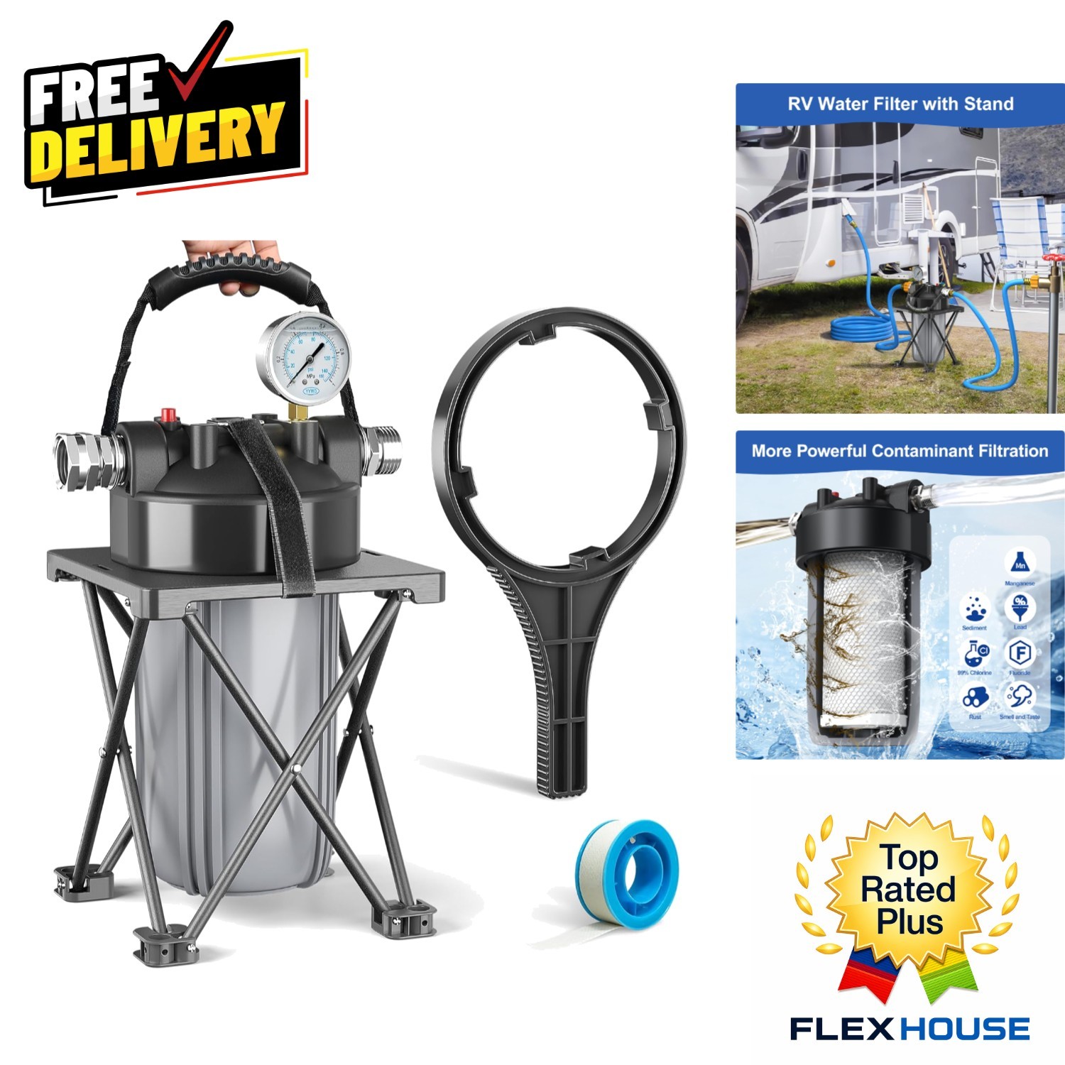 High Flow RV Water Filter – 0.5 Micron Precision, 25,000 Gallon Capacity