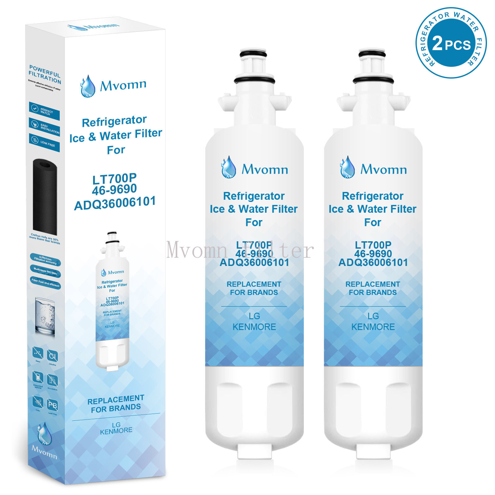 2 Pack 9690 Kenmore 469690 Replacement Refrigerator Water Filter By MVOMN USA