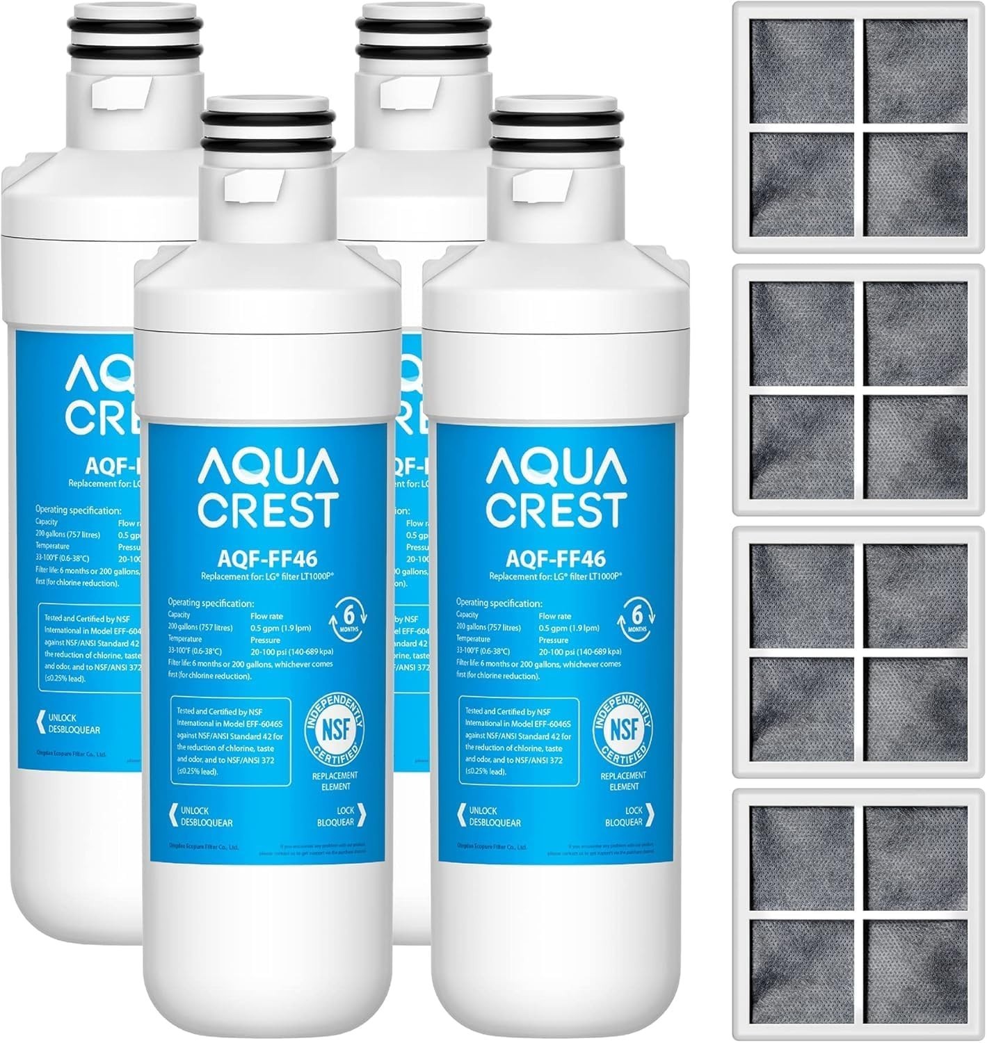 AQUA CREST ADQ747935 Refrigerator Water Filter, Replacement for LG® LT1000P®(4)