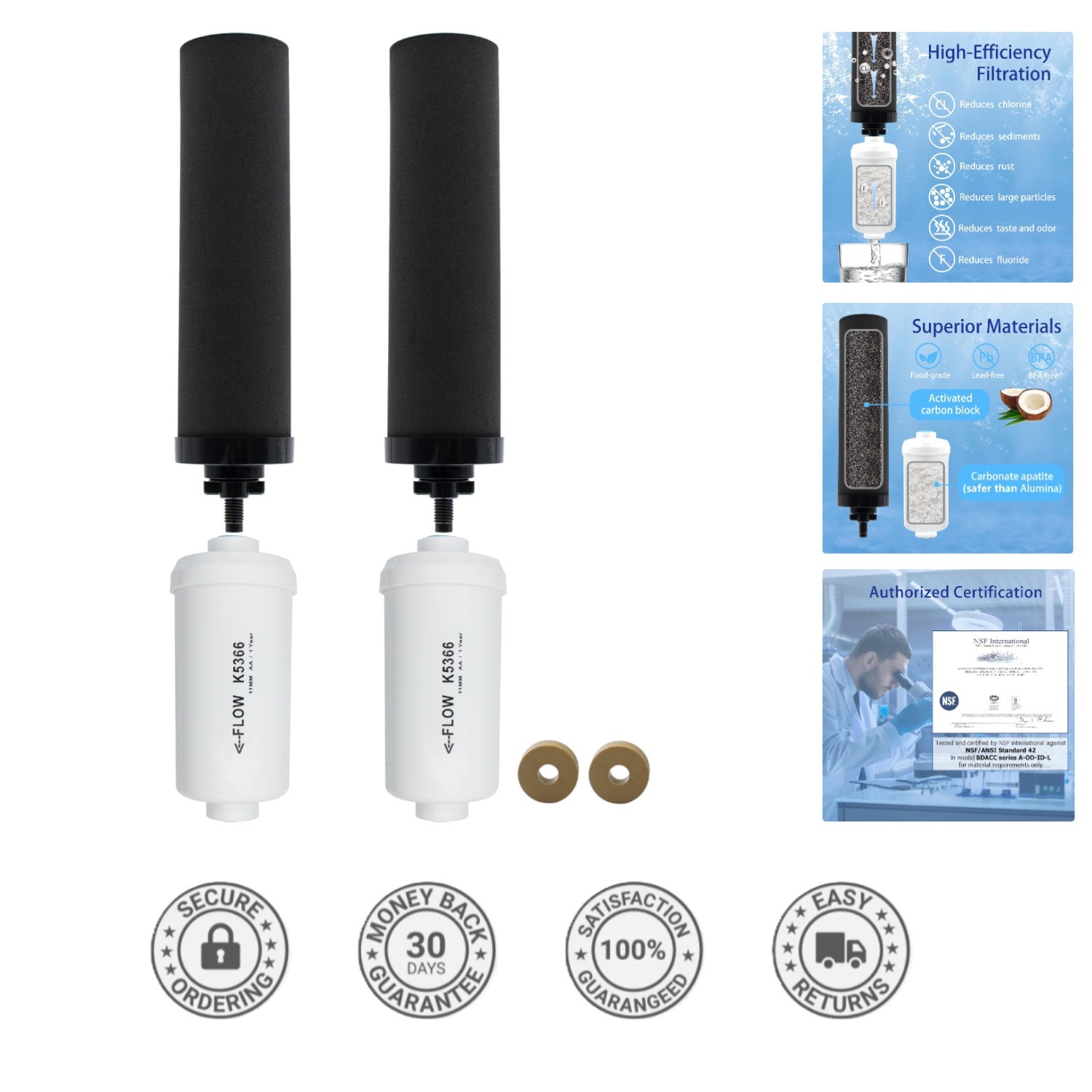NSF Certified Berkey Filter Set – BB9-2 & PF-2 for Safe Water (4 Count)