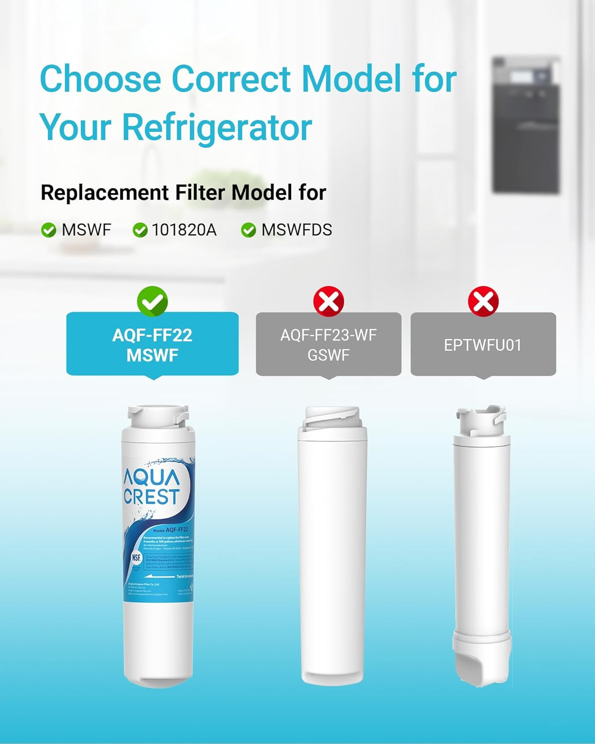 MSWF Refrigerator Water Filter, Replacement for GE® MSWF, 101820A, 101821B, RWF1