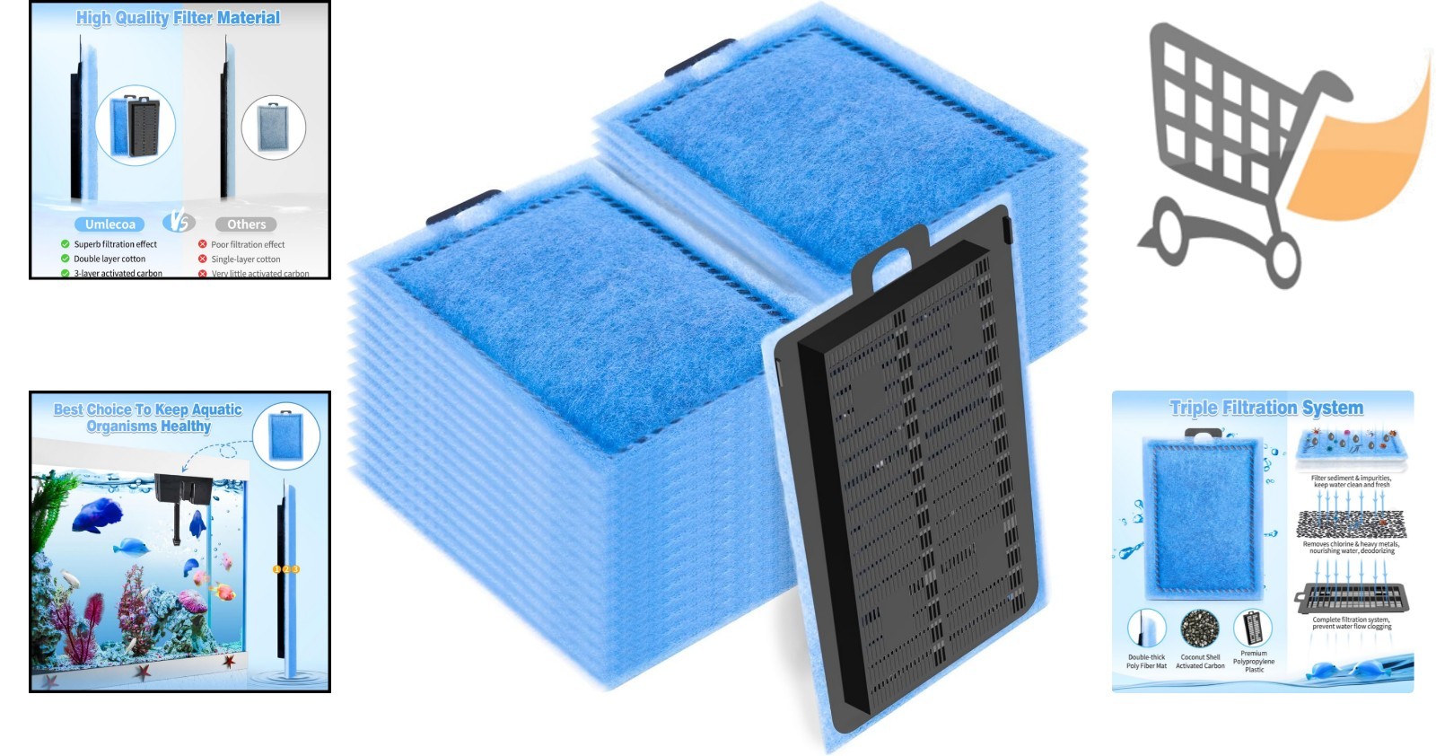 Aquarium Filter Cartridges Carbon Fiber Replacement for Emperor PRO Power Fil…