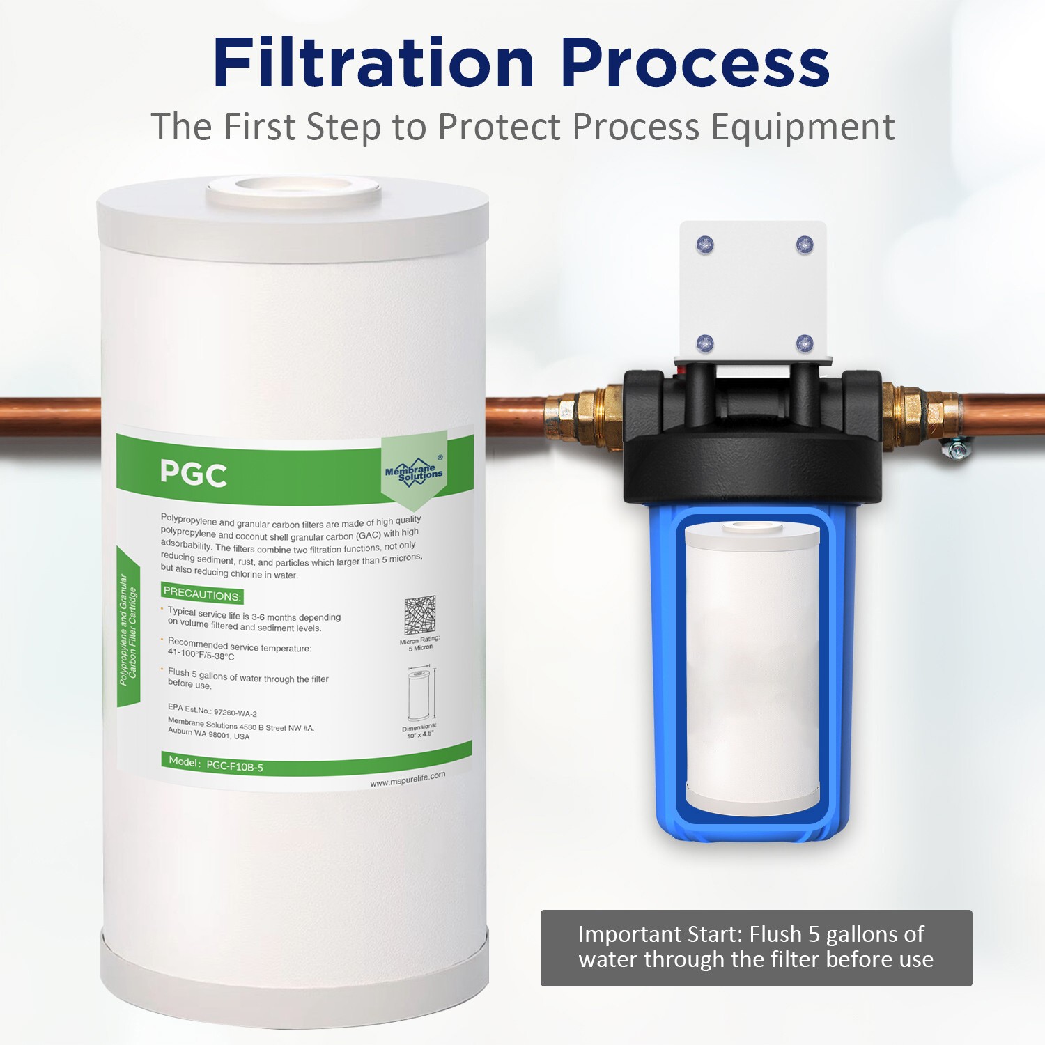12 Pack 5μm 10×4.5″ Sediment Granular Activated Carbon 2in1 Water Filter Replace