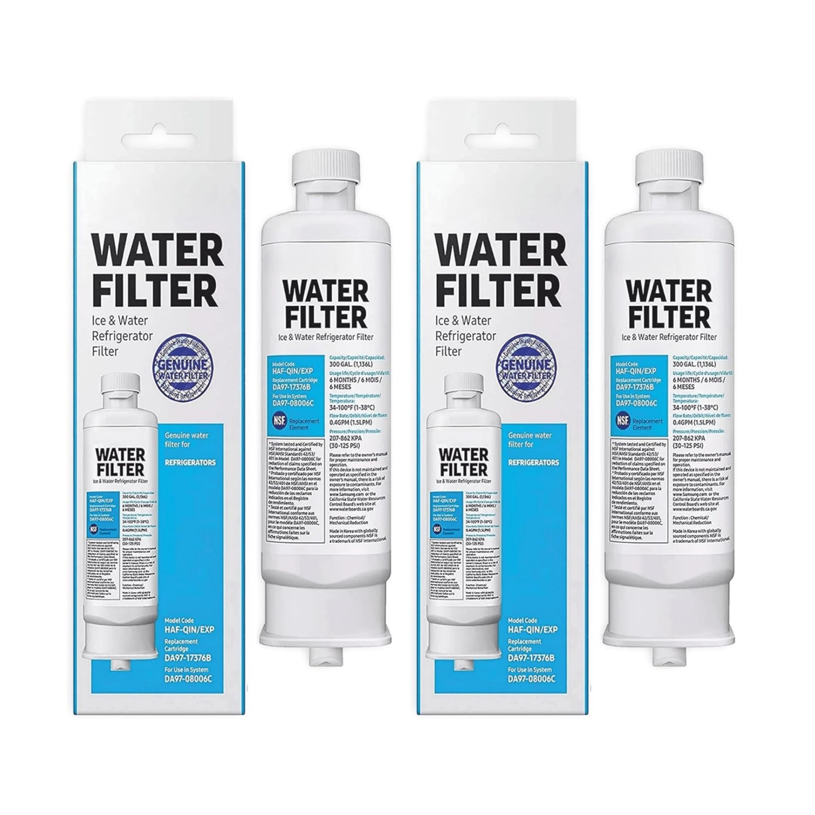 2 Pack DA97-17376B Refrigerator Water Filter Replacement For Samsung Fridge