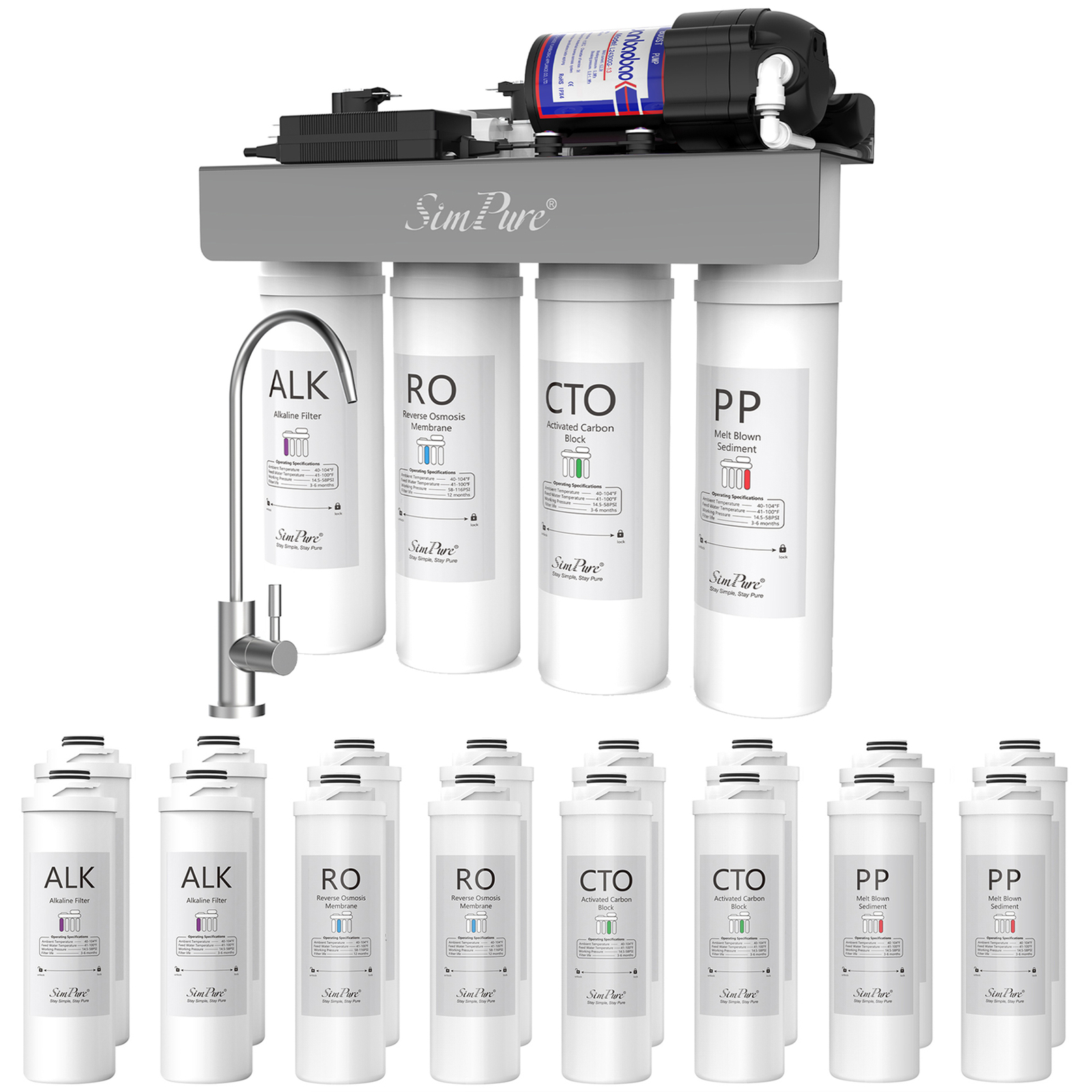 SimPure WP2-400GPD UV Alkaline pH+ RO Reverse Osmosis Drinking Filtration System