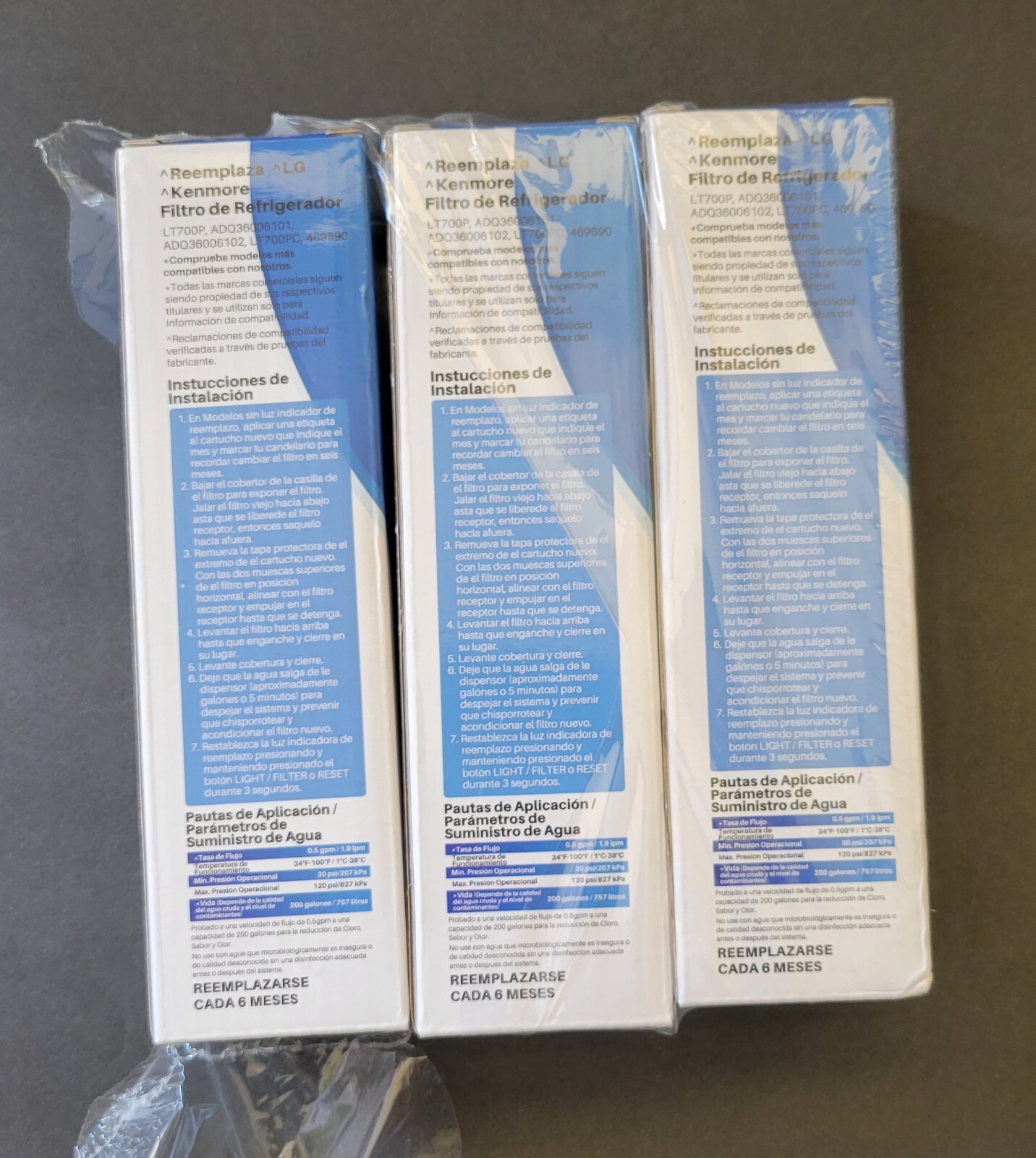Three LG/ Kenmore Elite Water Filters Plus 3 Cabinet Filters Ice Pure #RWF1200A