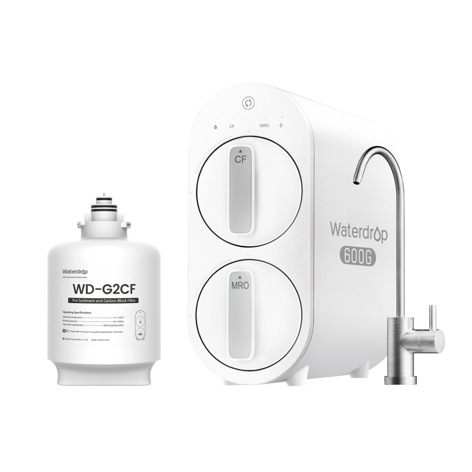 Waterdrop G2P600 Reverse Osmosis System, 600 GPD RO with Free 1 Water Filter