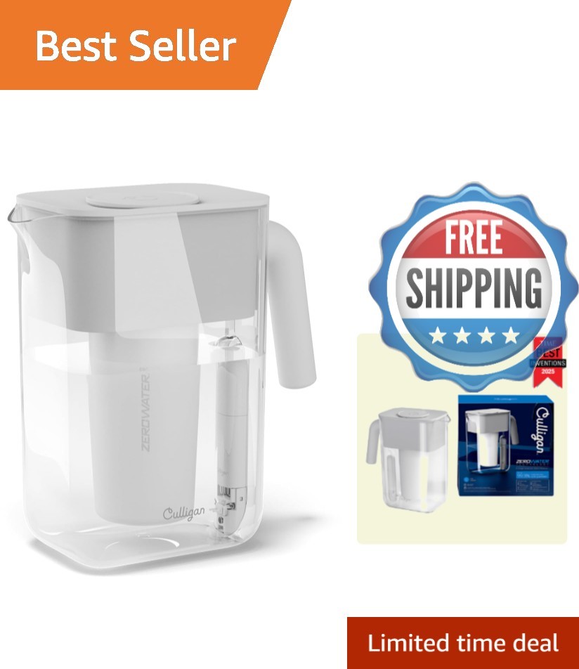 Space-Saving 8-Cup Water Filter Pitcher with Built-In TDS Meter – Modern Design