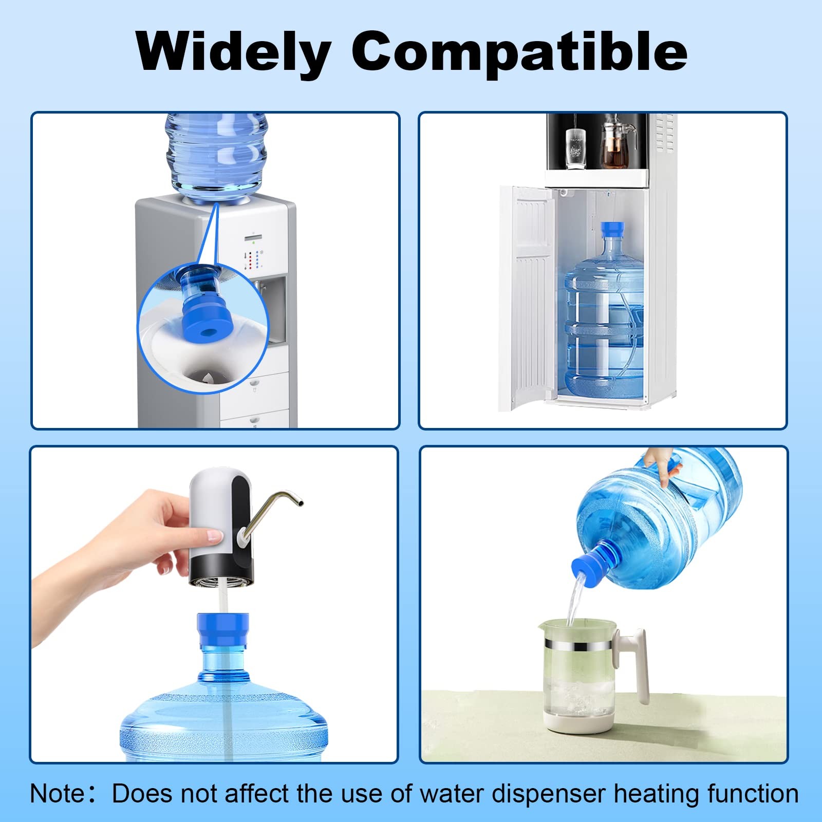 MYLOLF 3 & 5 Gallon Water Jug Cap, 3 Pack Reusable Food Grade Silicone Blue