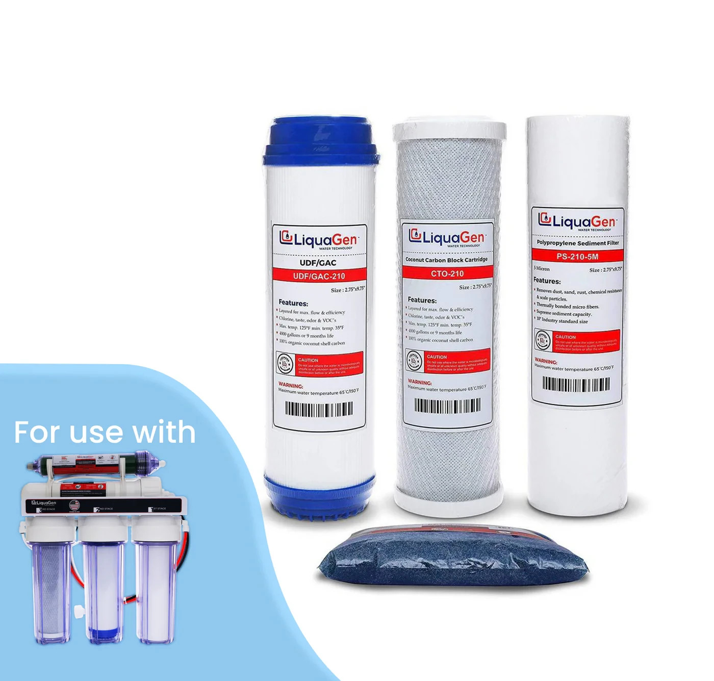 LiquaGen RODI 5 Stage Replacement Filter Kit DI Resin Sediment Carbon RO 0 TDS