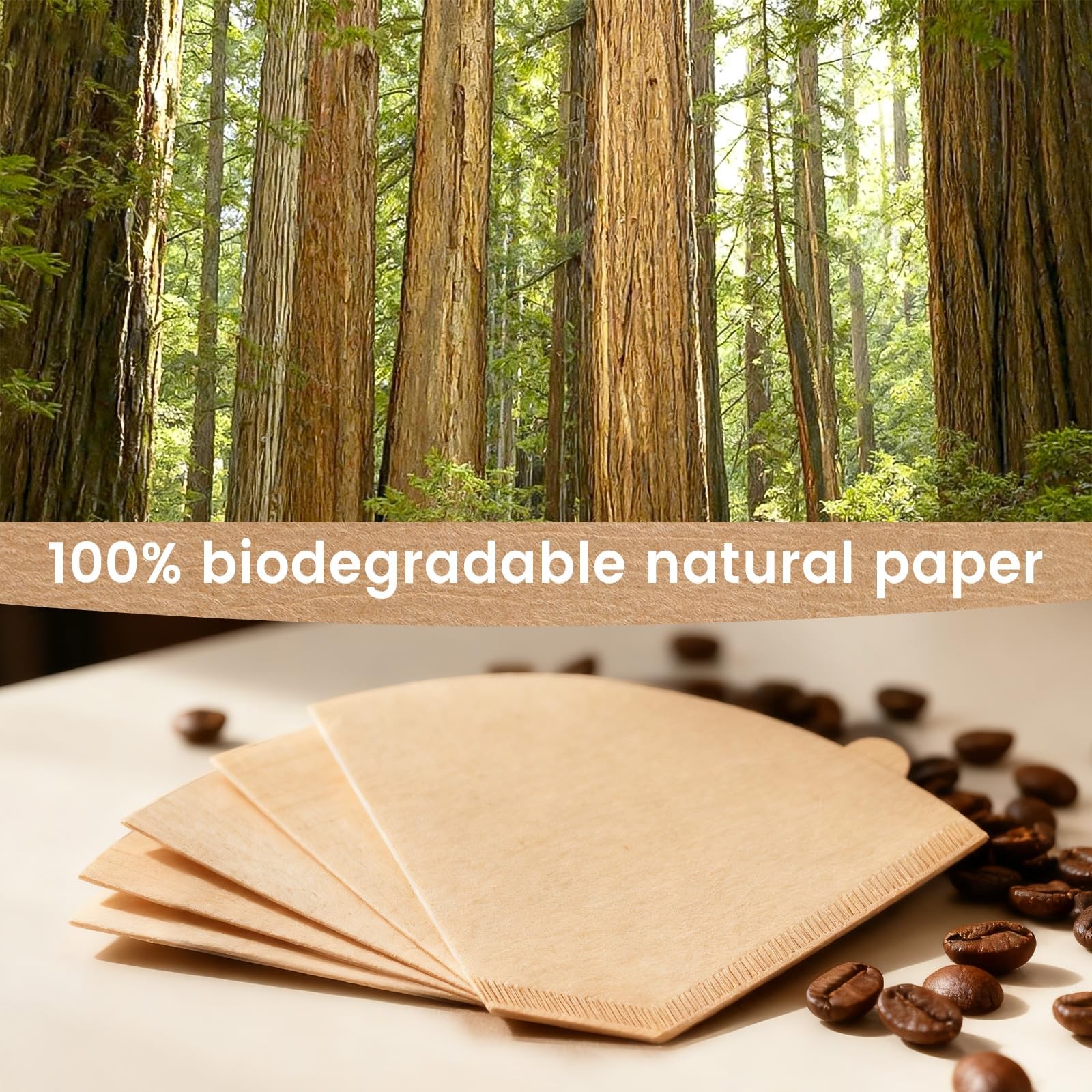 Niveaya 200 Count Coffee Filters #4, Unbleached Natural 04, natural brown