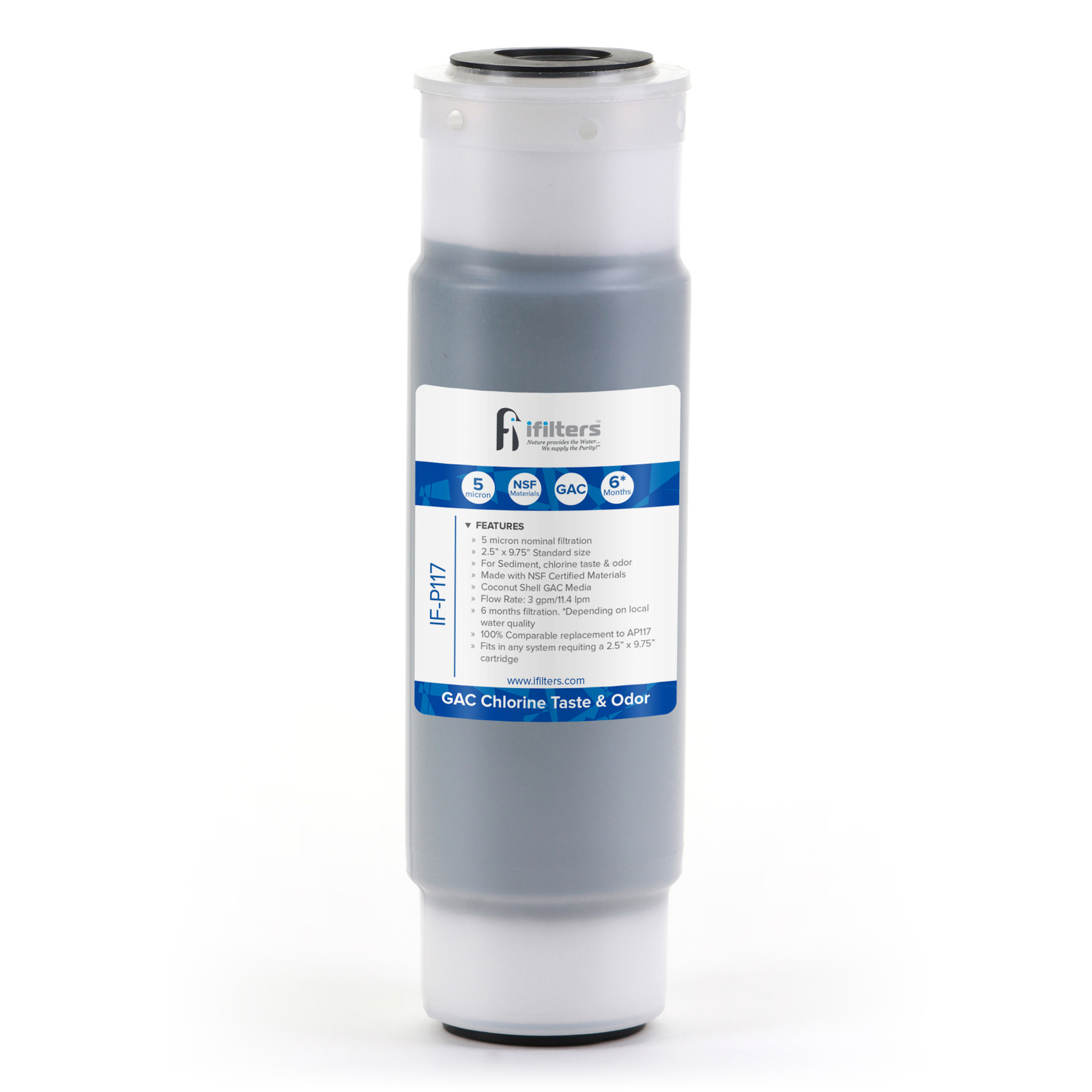 iFilters IF-P117 GAC Water Filter Whole House – 2.5″ x 10″ – Interchangeable